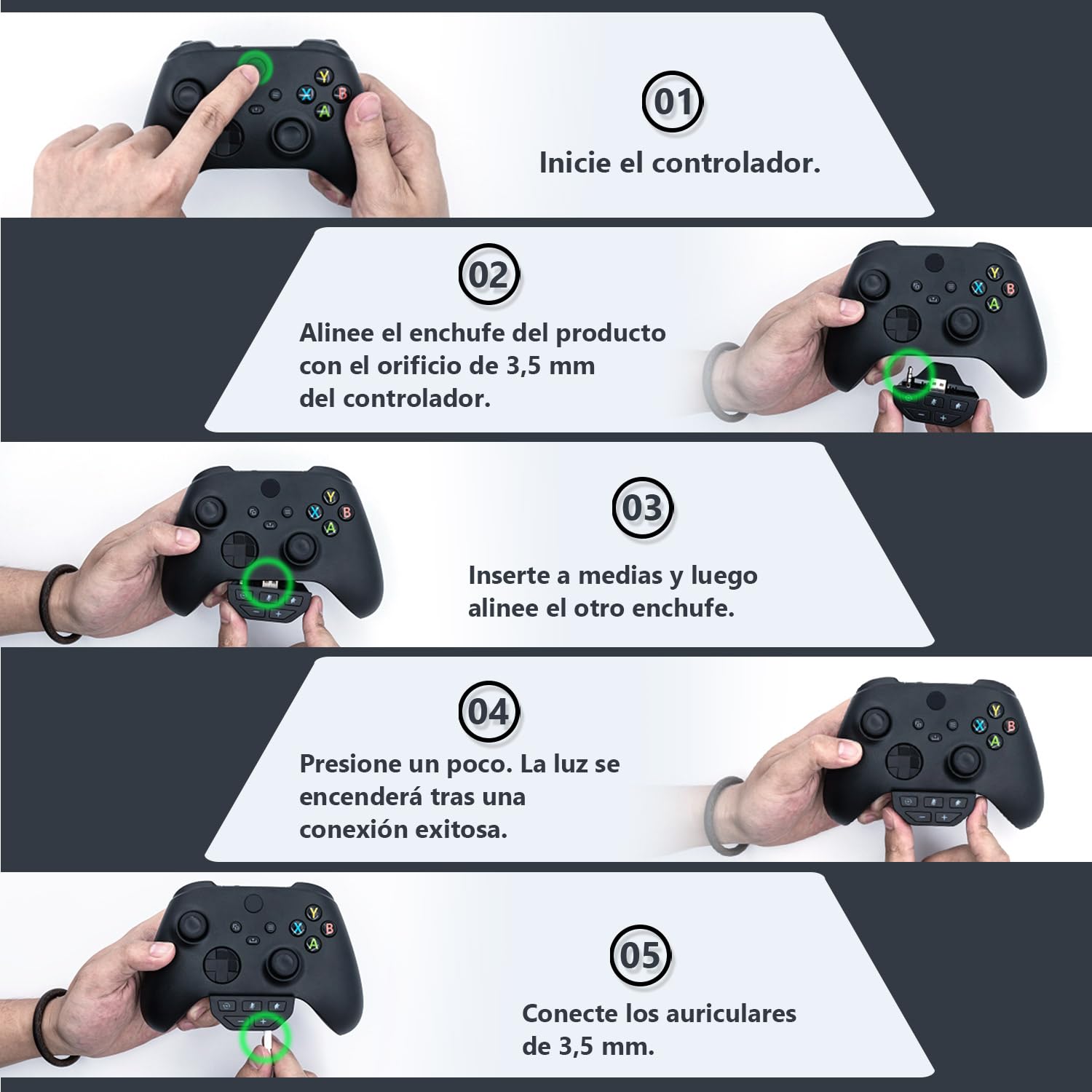 Mcbazel Adaptador de auriculares Xbox, audio estéreo y mezclador de micrófono, equilibrio de juego/chat y control de volumen, adaptador 3.5 mm para controladores Xbox