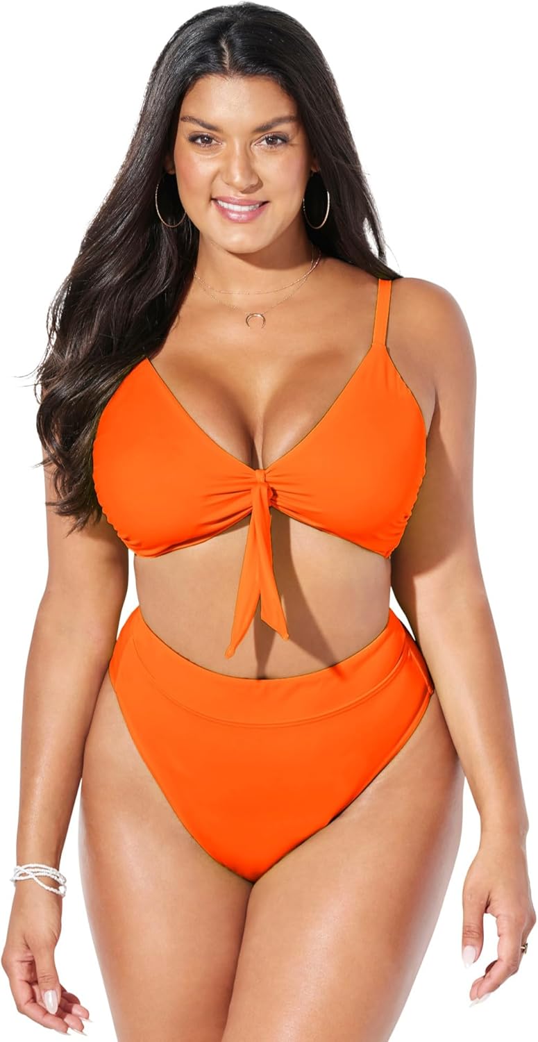 Swimsuits For All Mentor Tie Front High Waist Bikini Set