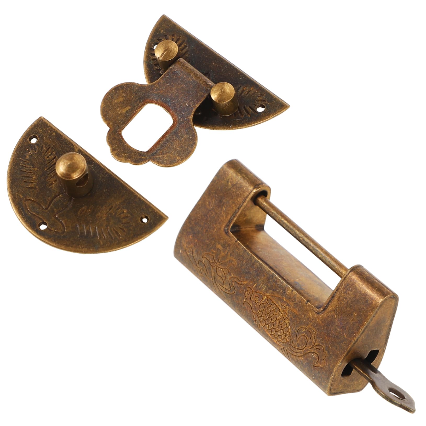 VALICLUD 1Set Vintage Jewelry Box Hasp Lock Decorative Brass Clasp with Artistic Carved Design for Furniture Sturdy Replacement for Old Locks Retro Style Present Box