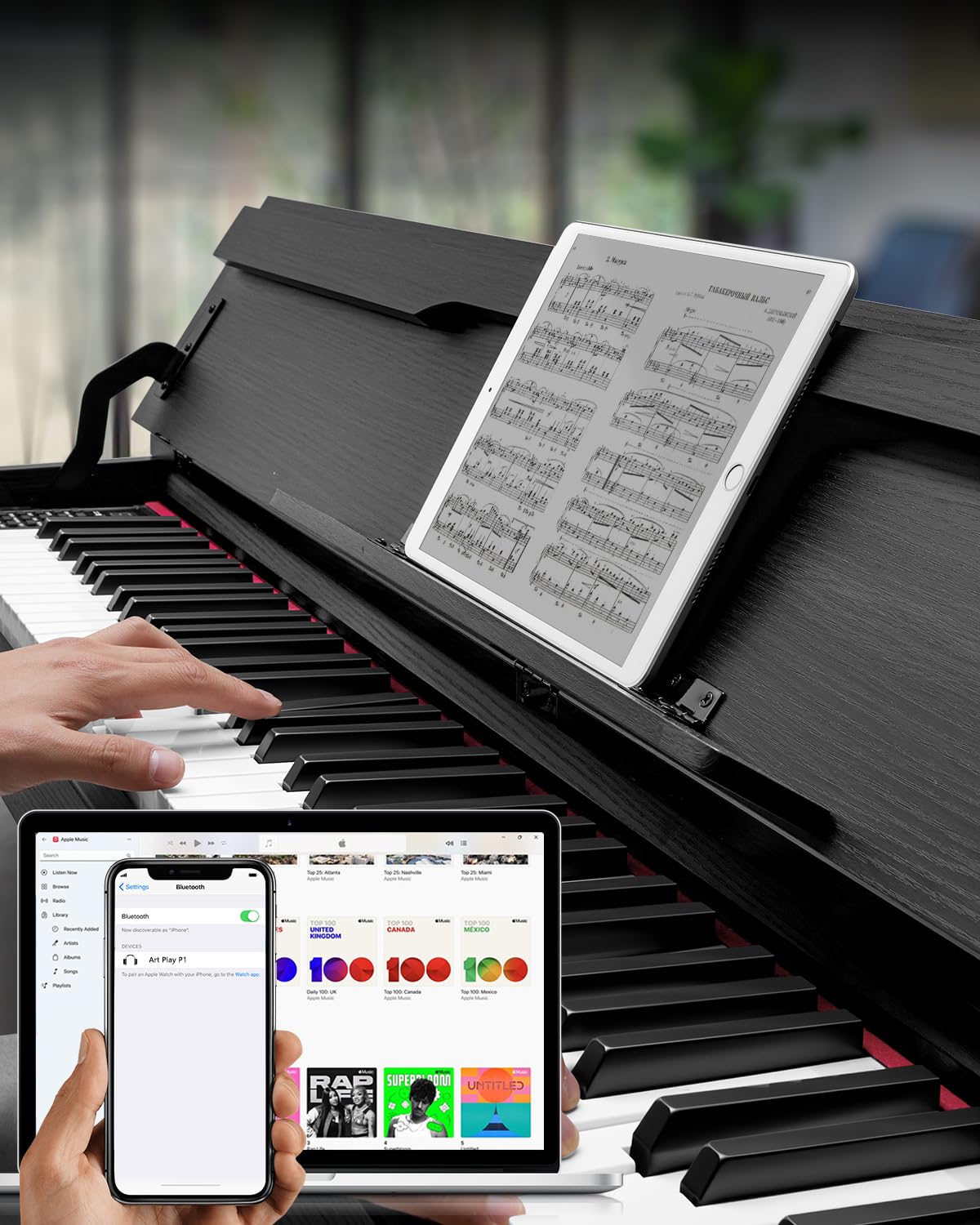 STRICH Pianoforte digitale a 88 tasti, tastiera completamente ponderata con azione a martello, tastiera per pianoforte elettrico con supporto per mobili, cuffie, tre pedali, nero classico, SDP-500