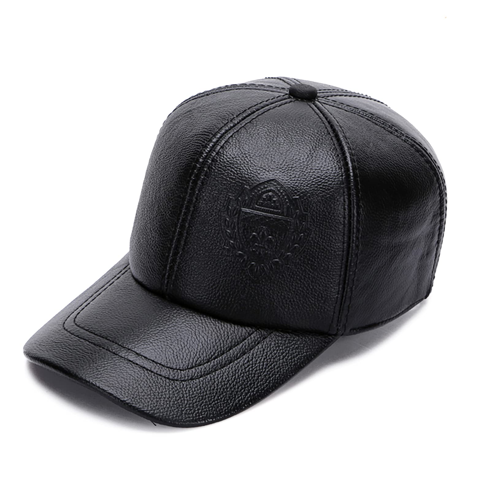 DongBao Men's Leather Baseball Cap Driver Trucker Hat Sun Hat Adjustable Outdoor Snapback Black