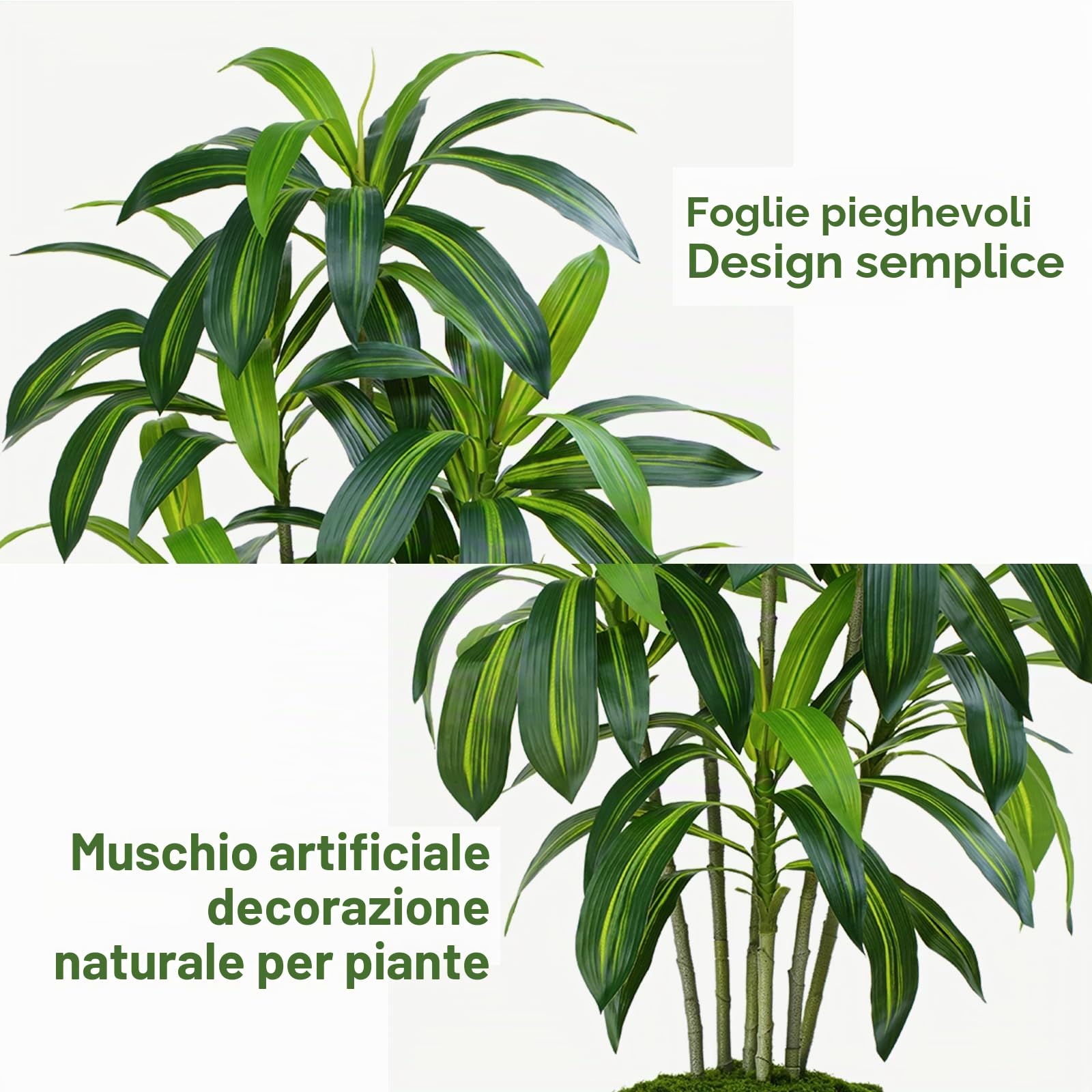Pianta Artificiale Dracaena da 150cm Piante Finte da Interno Con Fioriera Alta Bianca Piante Artificiali da Esterno Per Soggiorno Camera da Letto Ufficio Casa Corridoio Decorazione (1Pz)