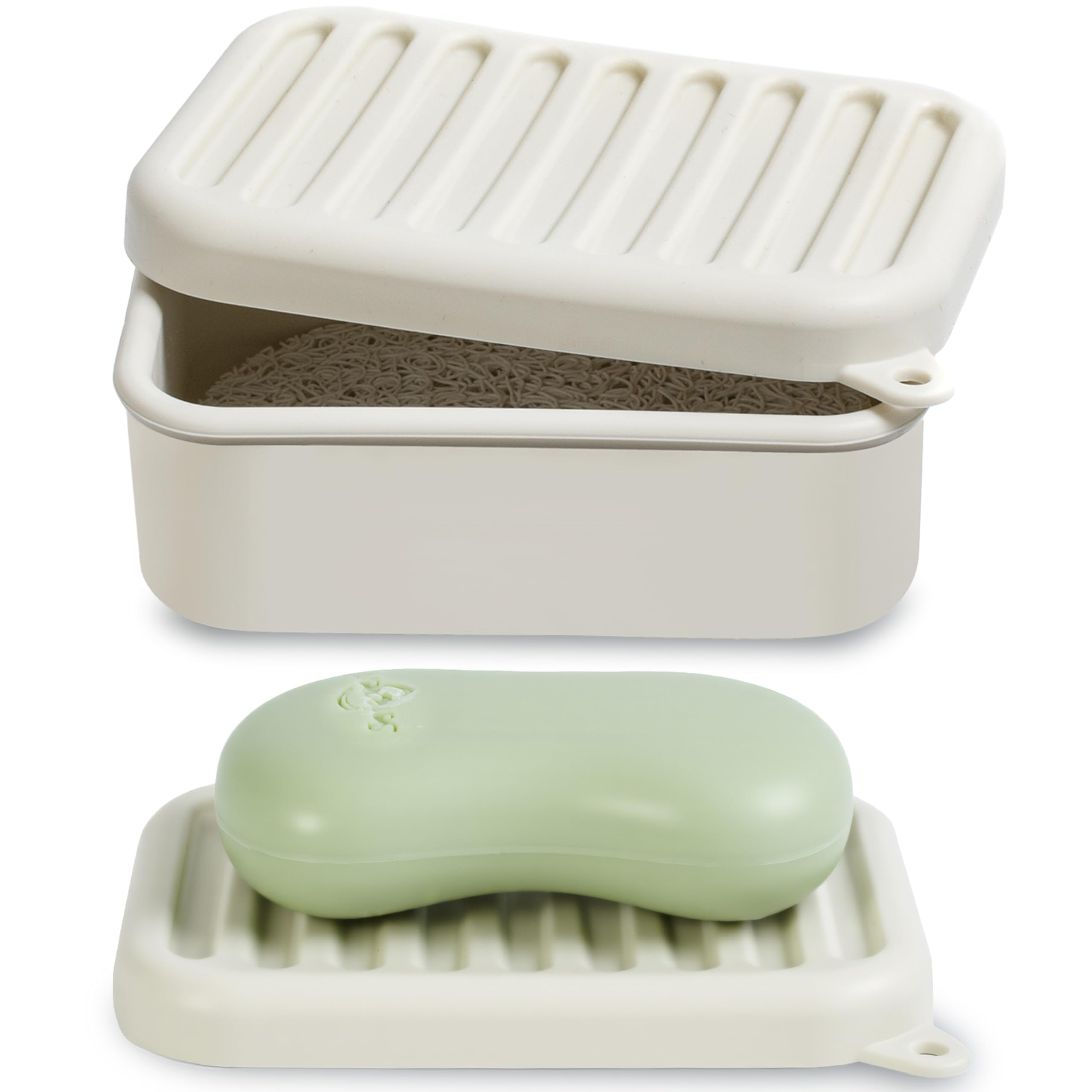 Portable Leakproof Travel Soap Case, Silicone Travel Soap Case, Compact Soap Holder with Drainage Layer, Travel Soap Holder for Camping, Gym, Outdoor (Rice-White) — image 1