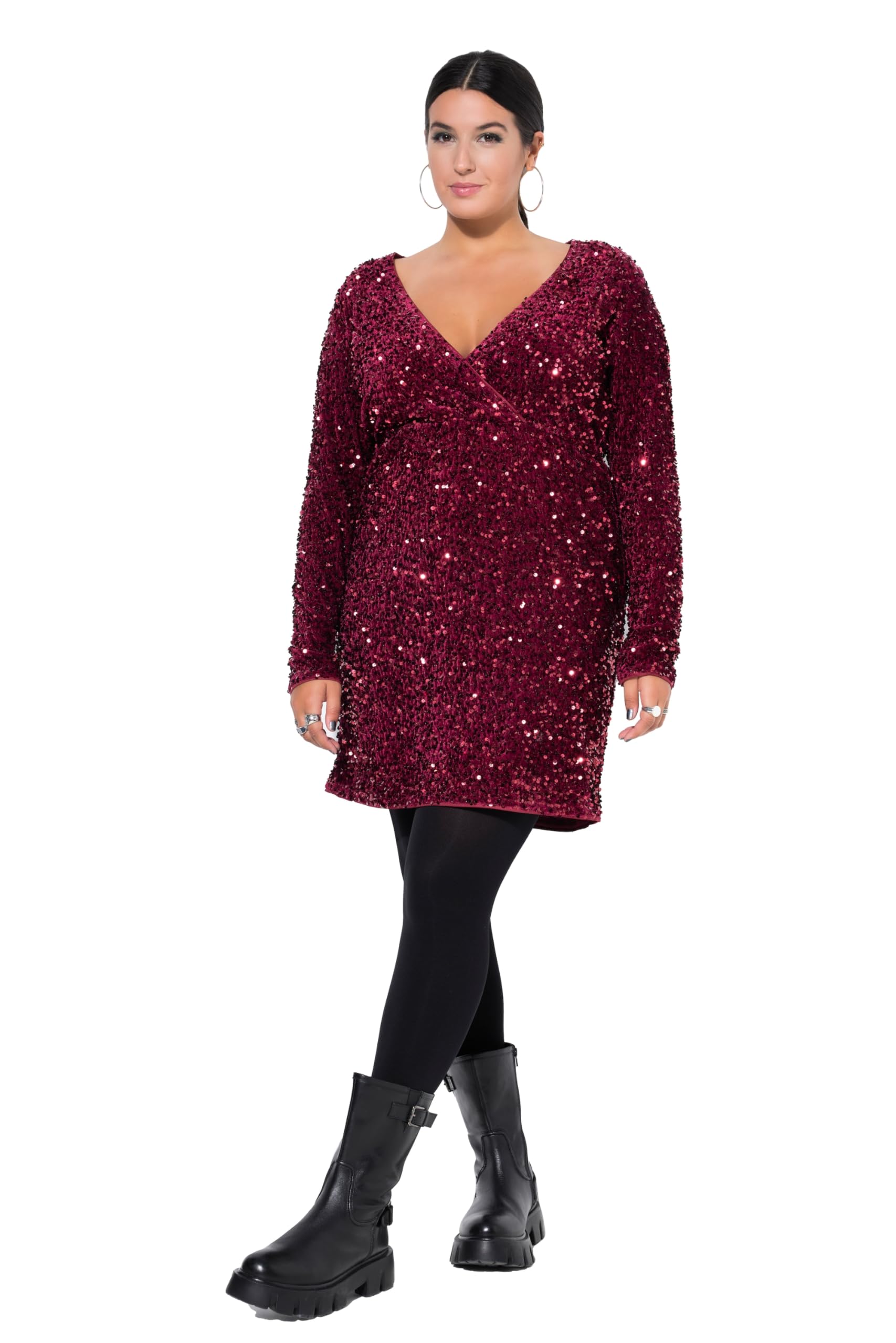 Studio Untold Damen große Größen Übergrößen Plus Size Kleid, Wickeloptik, Pailletten, V-Ausschnitt 825248