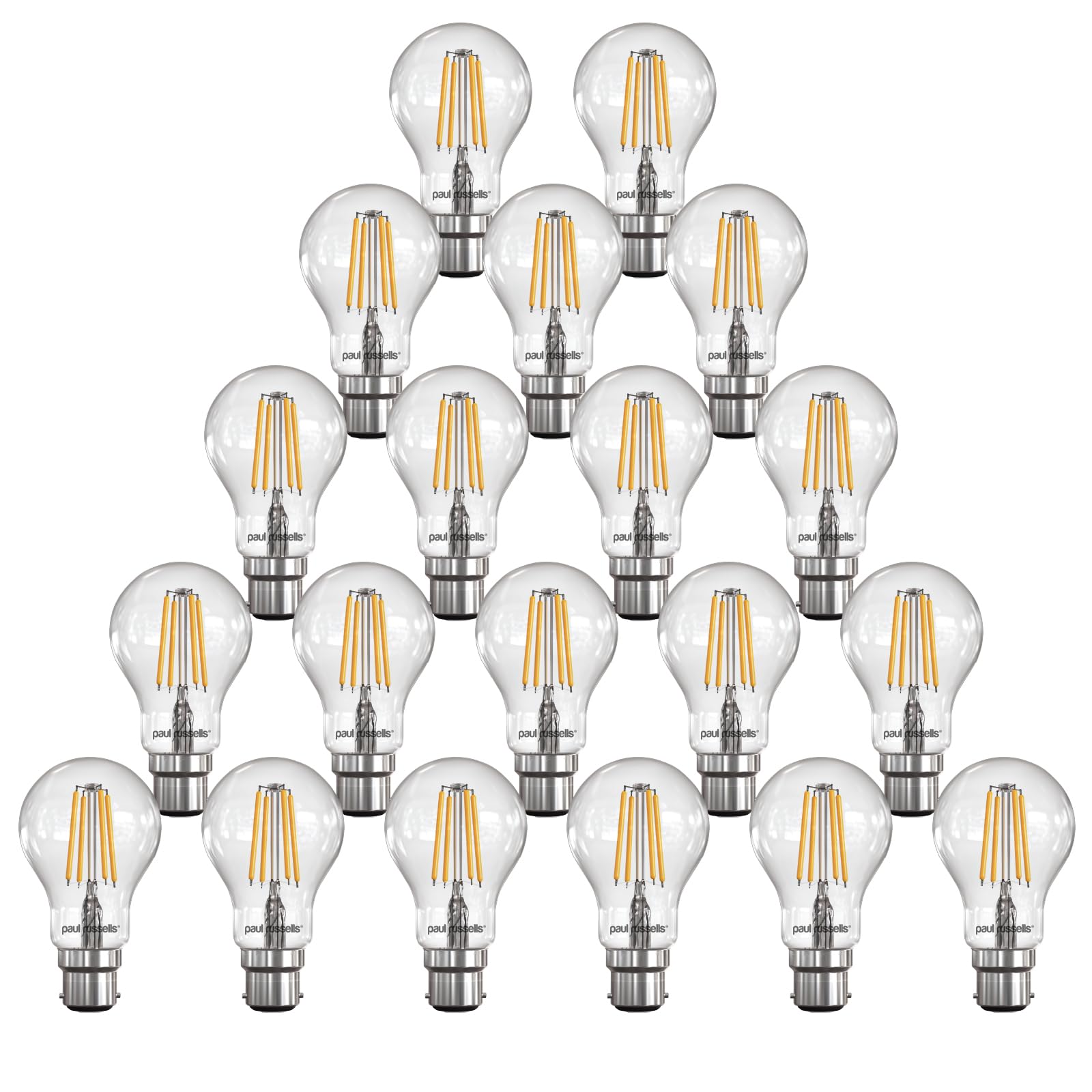 paul russells LED Filament GLS – Dimmable Bayonet Cap Fittings B22 Light Bulbs, 12Watt 1521Lumens Classic A60 LED Bulbs, 100w Equivalent, 2700K Warm White Dimmer BC Energy Saving Lamps, 20 Pack — image 1