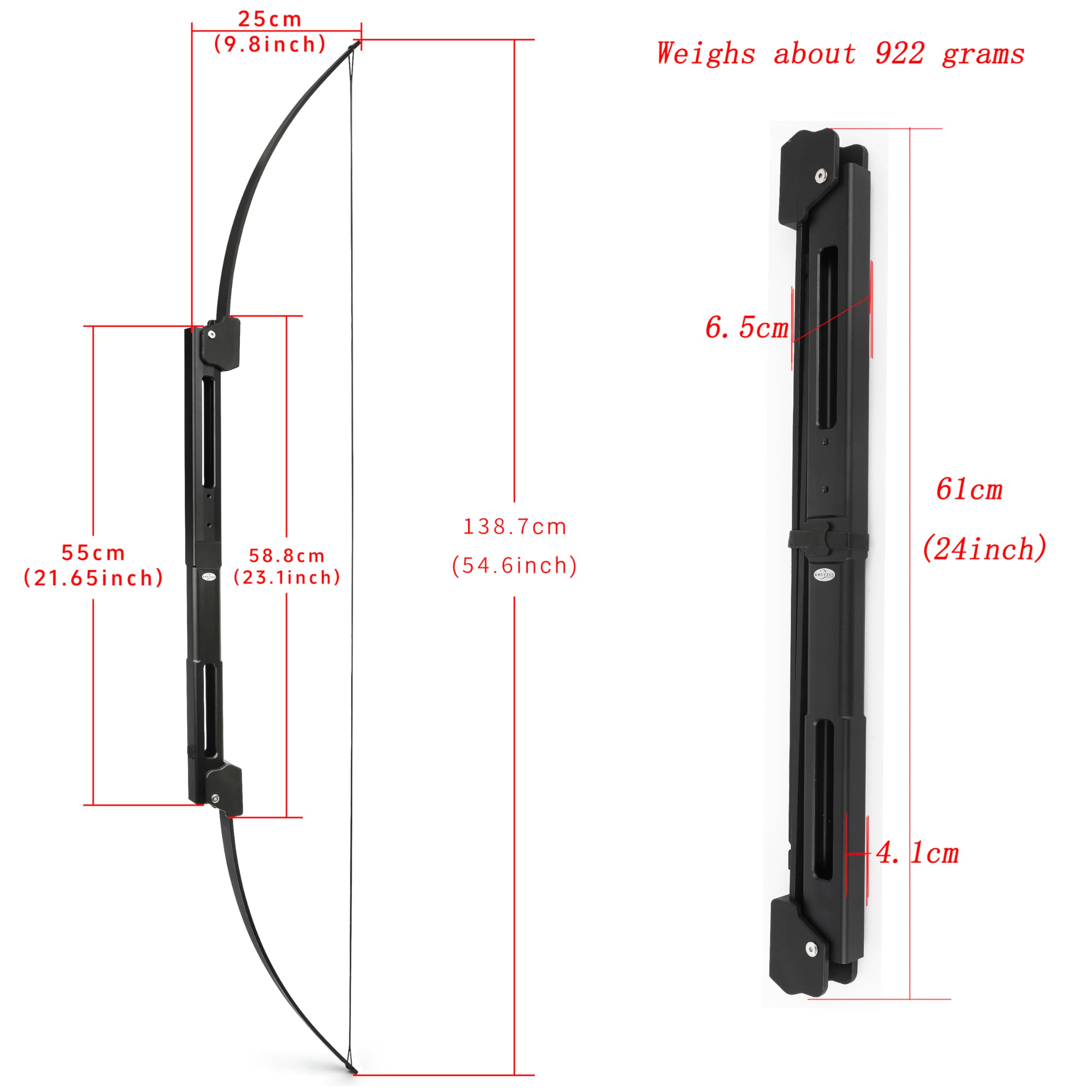Arc Pliant 35lb Aluminium Arc Recurve Arc Droit Portable pour droitier et gaucher, Chasse, tir à la Cible, avec Sac d'arc