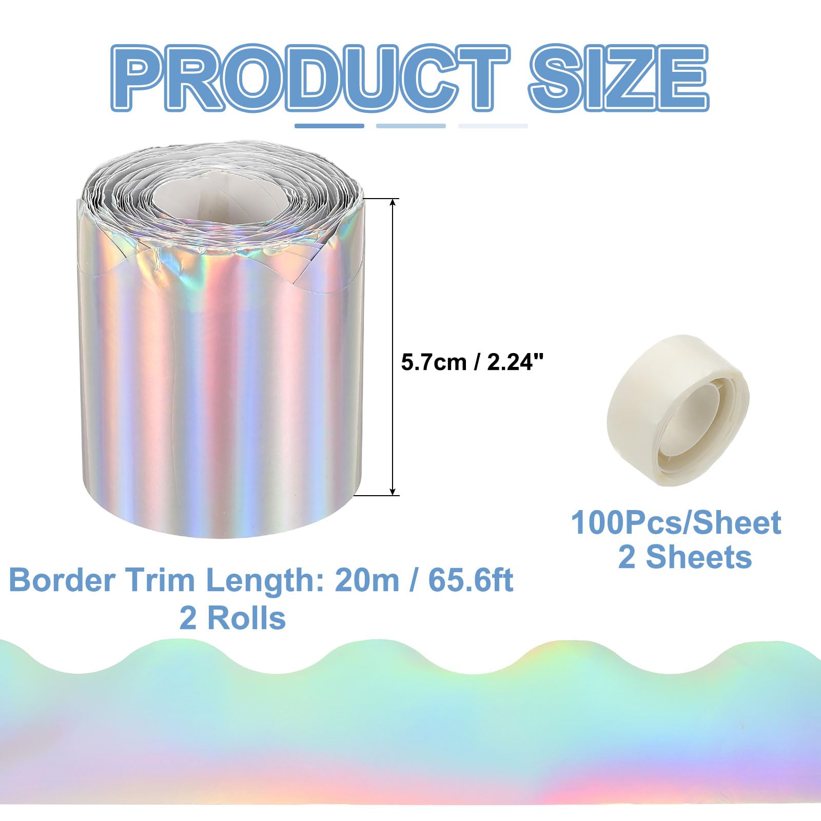 PATIKIL 2 Rolls Bulletin Board Borders, 131.2ft Laser Silver Border for Bulletin Board with Clear Sticky Dots Scalloped Trim for Office Party Classroom Decorations - Image 2