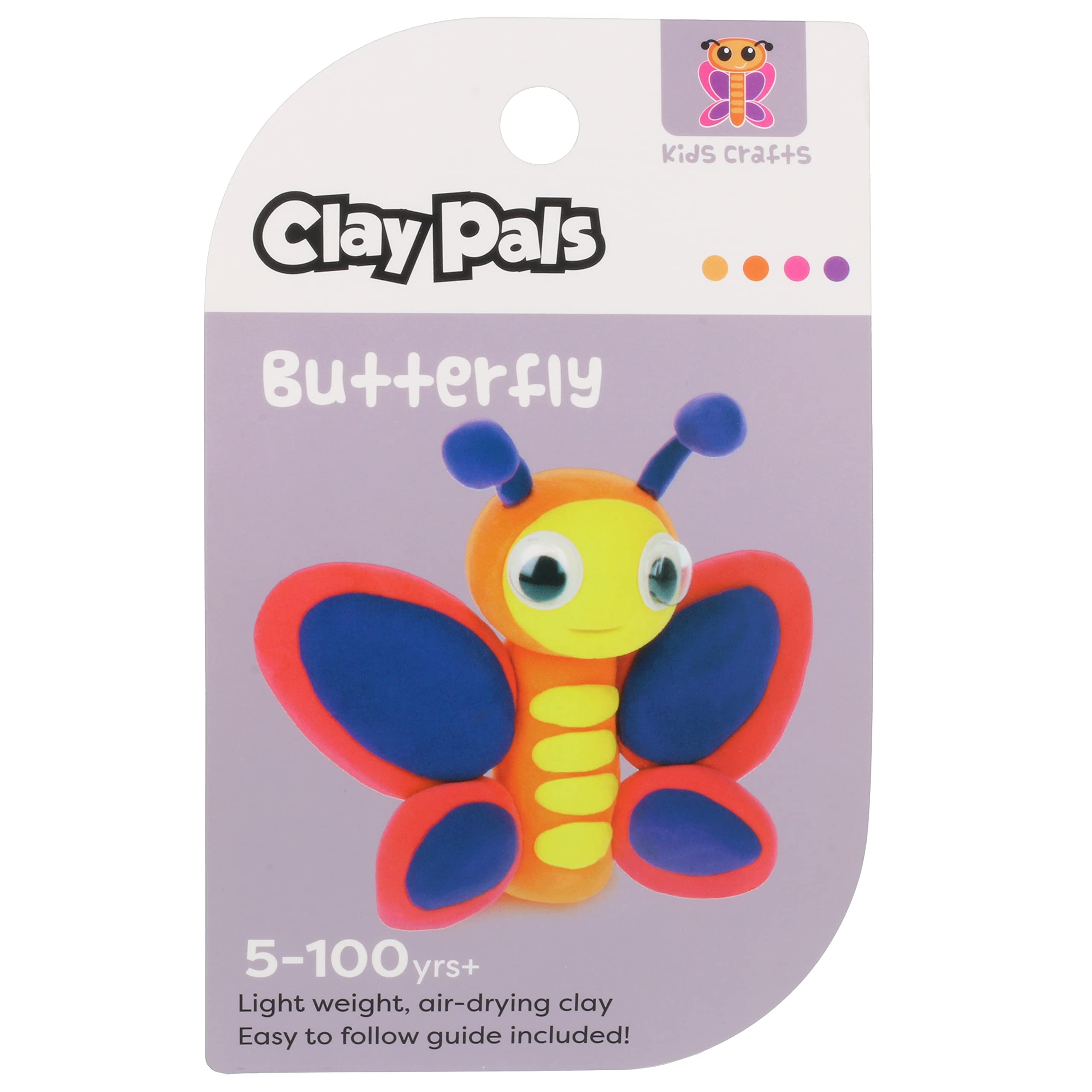 Clay Pals Butterfly - Easy Sculpt Fun Fast Air Drying Non Toxic Quick Dry Ultra Light Creative Clay Art and Craft Modelling Set for Kids