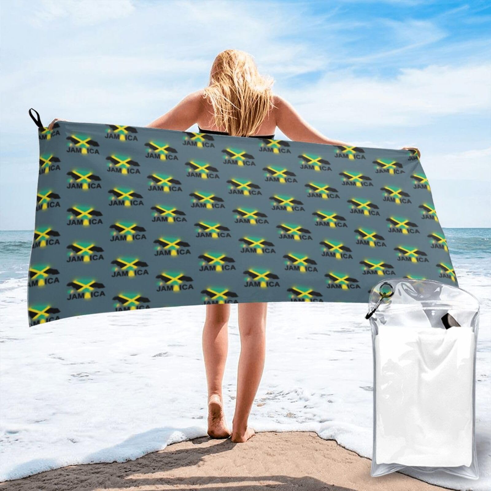 FHIZOAL Jamaica Map Outlines Quick Dry Towel Microfibre Towel Super Absorbent Ultra Compact Gym Sports Beach Camping Travel