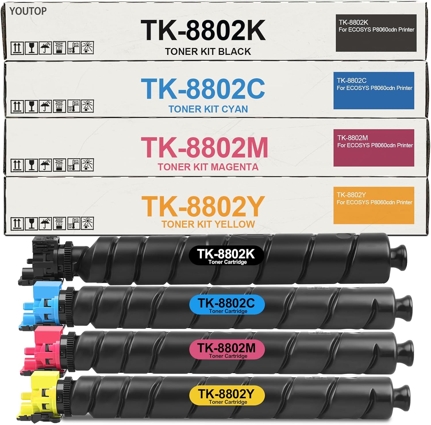 TK8802 TK-8802 Toner Cartridge TK-8802K TK-8802C TK-8802Y TK-8802M Color Set Replacement for Kyocera ECOSYS P8060 P8060cdn Printers