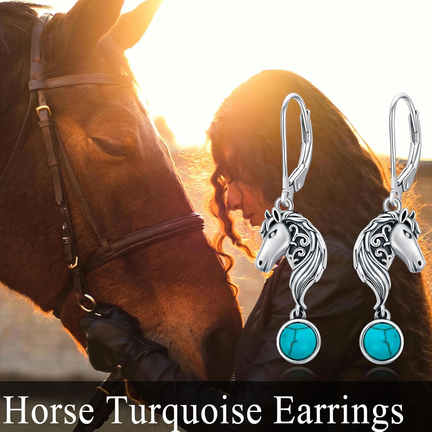 Vintage Green Turquoise with Elephant/Fox/Horse/Dolphin Dangle Earrings 925 Sterling Silver Genuine Round Turquoise with Animal Leverback Earrings Anniversary Women Gifts
