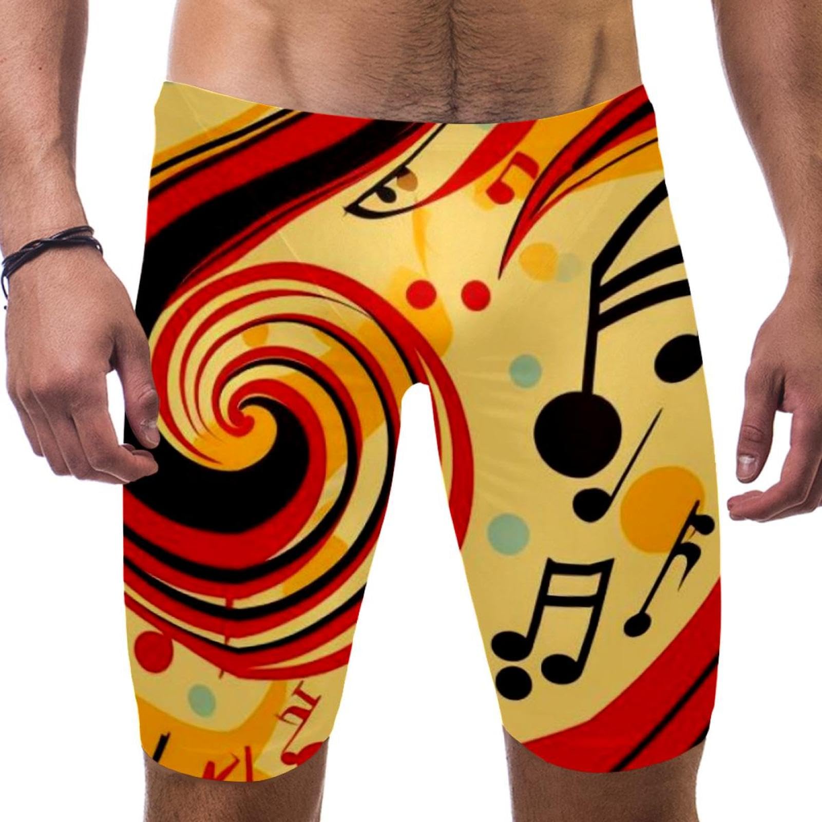 Colorful Music Notes Swimsuit for Men & Boys,Competition Lap Swim Suit, Square Leg Endurance Training