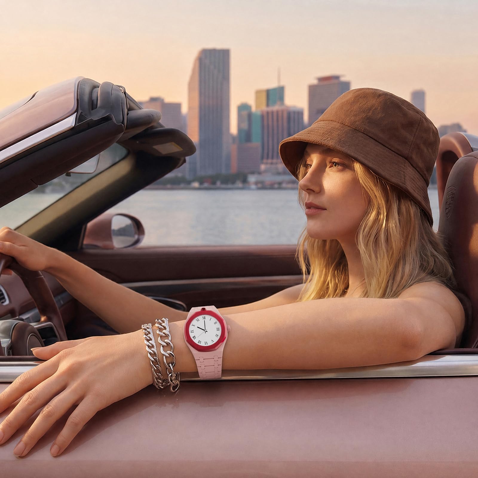 HTU Set di cinturini con cassa in ceramica, passa al di braccialetti in biomateriali per orologi da uomo e da donna, accessori di ricambio per il tuo orologio-Rosa