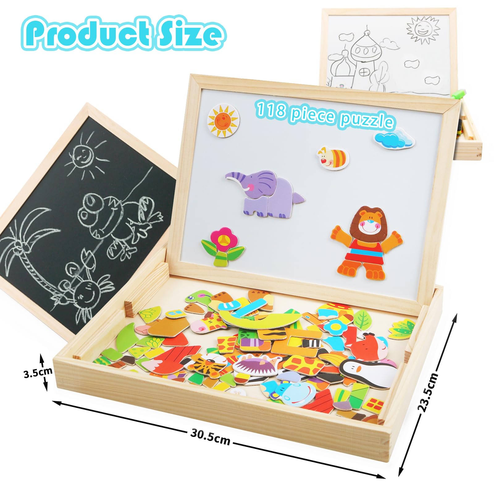 Magnetyczne Puzzle z Drewna oraz Tablica do Rysowania