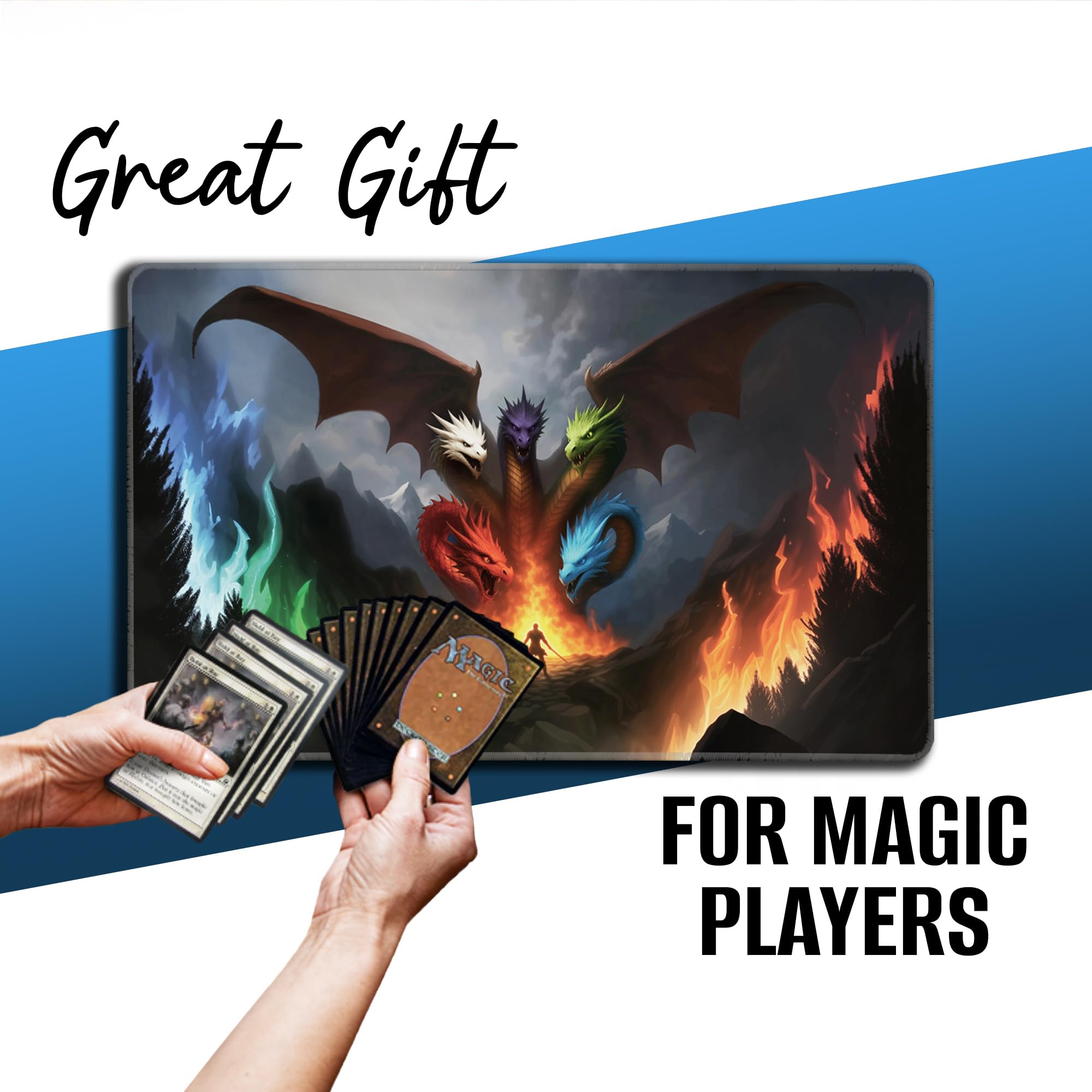 Tapis de Jeu de Cartes - Bordure Cousue de qualité supérieure - Idéal pour Les Decks Commander de Magic: The Gathering (Dragon à 5 têtes)