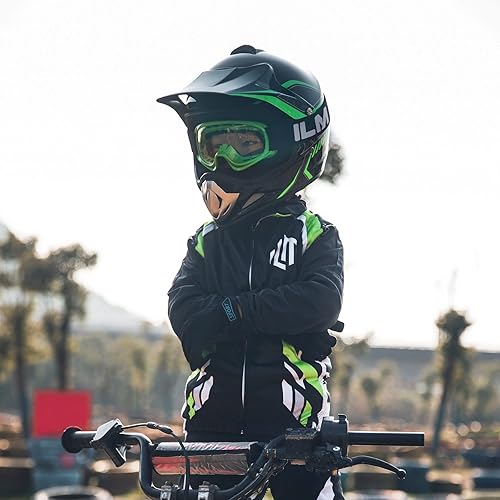 Miniatura 8 de ILM Casco de motocross para niños jóvenes, ATV y motocross, DOT, casco de protección de cara completa, guantes y guantes, modelo BLD-818 (verde,