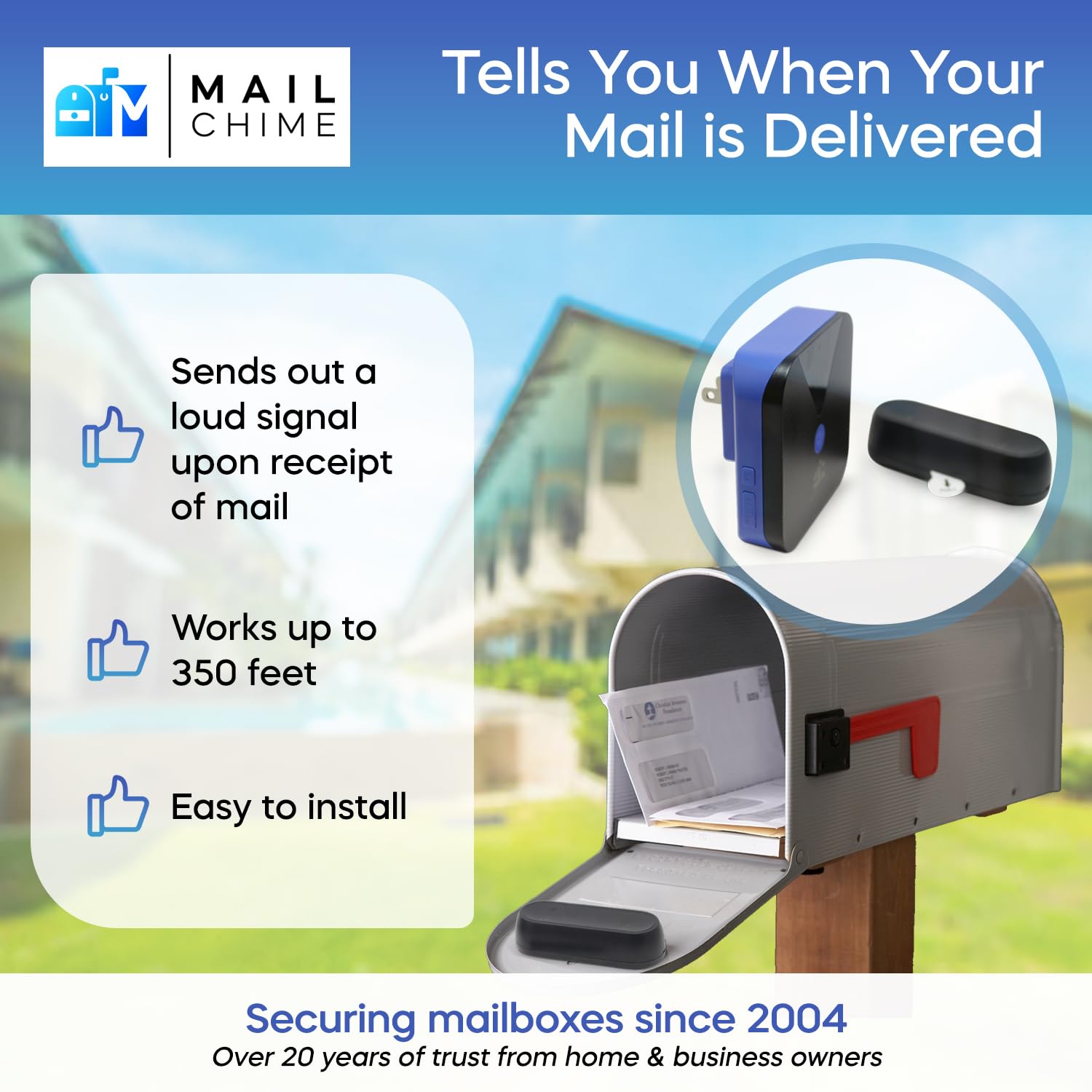 Mail Chime Wireless Mailbox Alert System - Model 1400A - Get Notified When Mail Arrives-543171