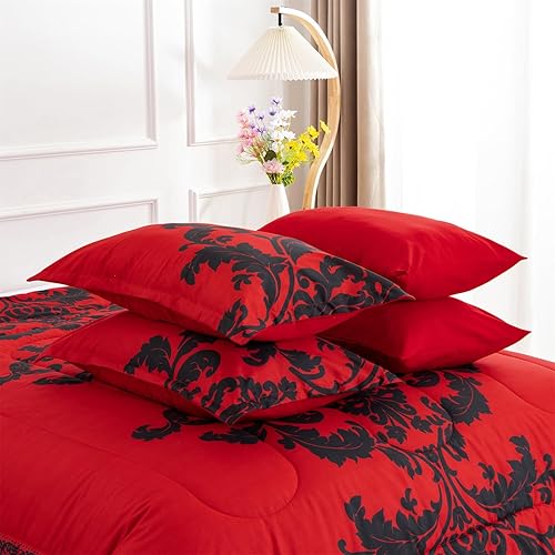 Miniatura 8 de A Nice Night Juego de ropa de cama de microfibra suave con estampado de cachemira y flores negras, 8 piezas en una bolsa, diseño moderno de lujo,