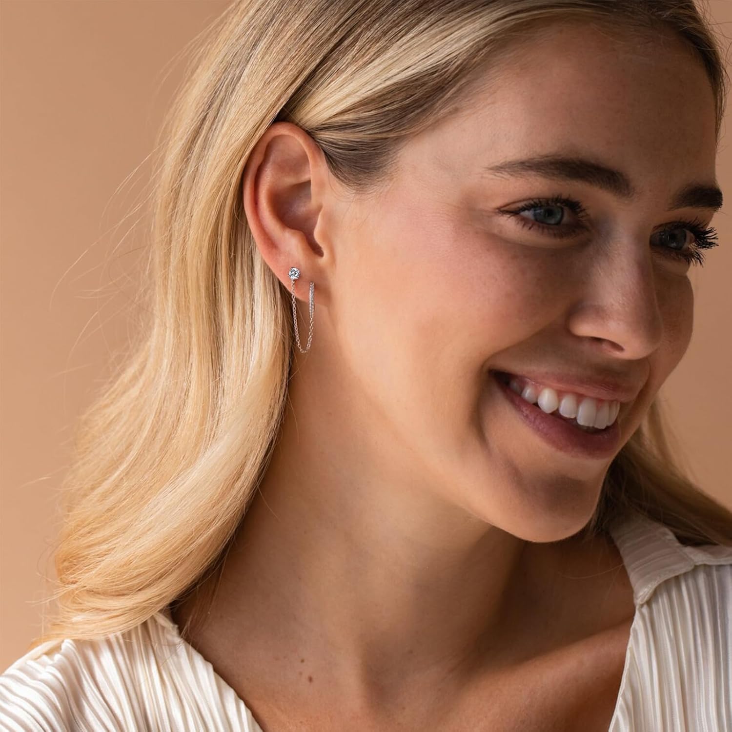 Chain Earrings for Women - 925 Sterling Silver Gold Hoop Double Piercing Earrings Two Holes CZ Huggie Hoop Earrings Set Tassel Drop Link Cuff Cartilage Helix Earrings for Teen Girls Jewellery Gifts 3 71BvRDZt9FL. AC SL1500