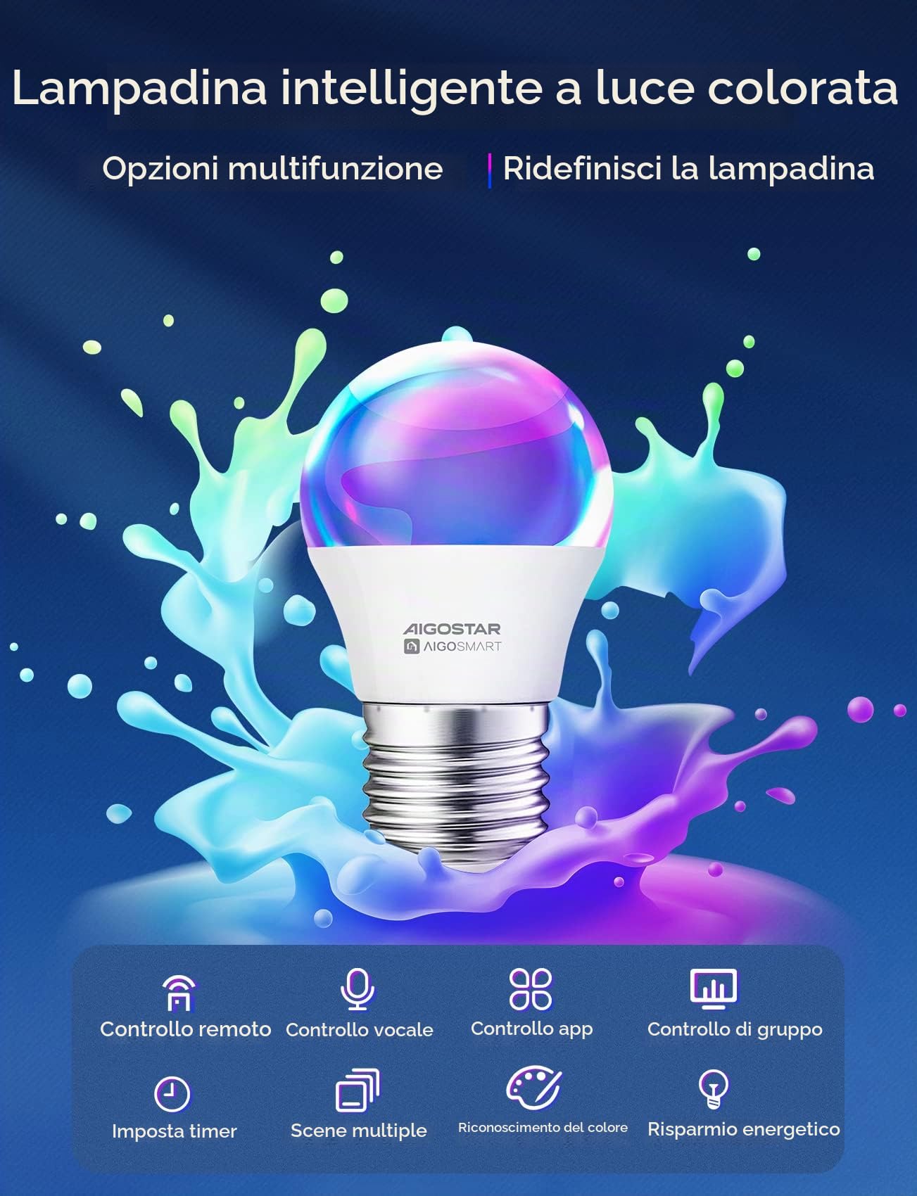 Aigostar Lampadine Alexa, Lampadine Wifi G45 E27 6.5W, Lampadina Smart RGBCW Compatibile con Alexa/Google Home, Nessun Hub Richiesto. Funzionamento a Distanza, Controllo Vocale, 6 Unità.