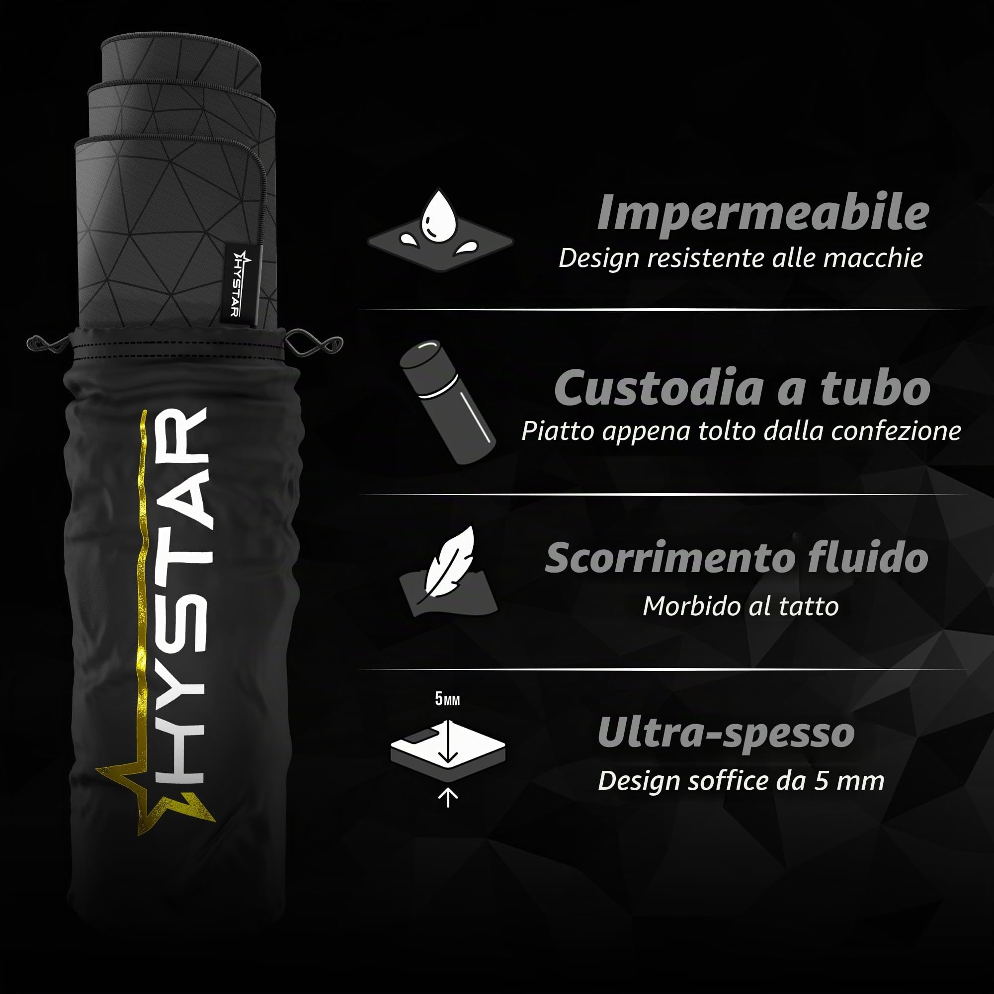 Hystar® Tappetino per mouse da gioco esteso, XXL, 91,4 x 40,6 cm, spessore 5 mm, superficie impermeabile, tessuto in poliestere liscio e base in gomma naturale, poli (nero)