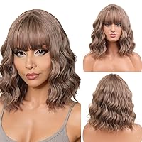 Vista 30 de Peluca BERON sintética con flequillo, para mujer y niña, 35,5 cm de largo, de pelo corto ondulado, elegante