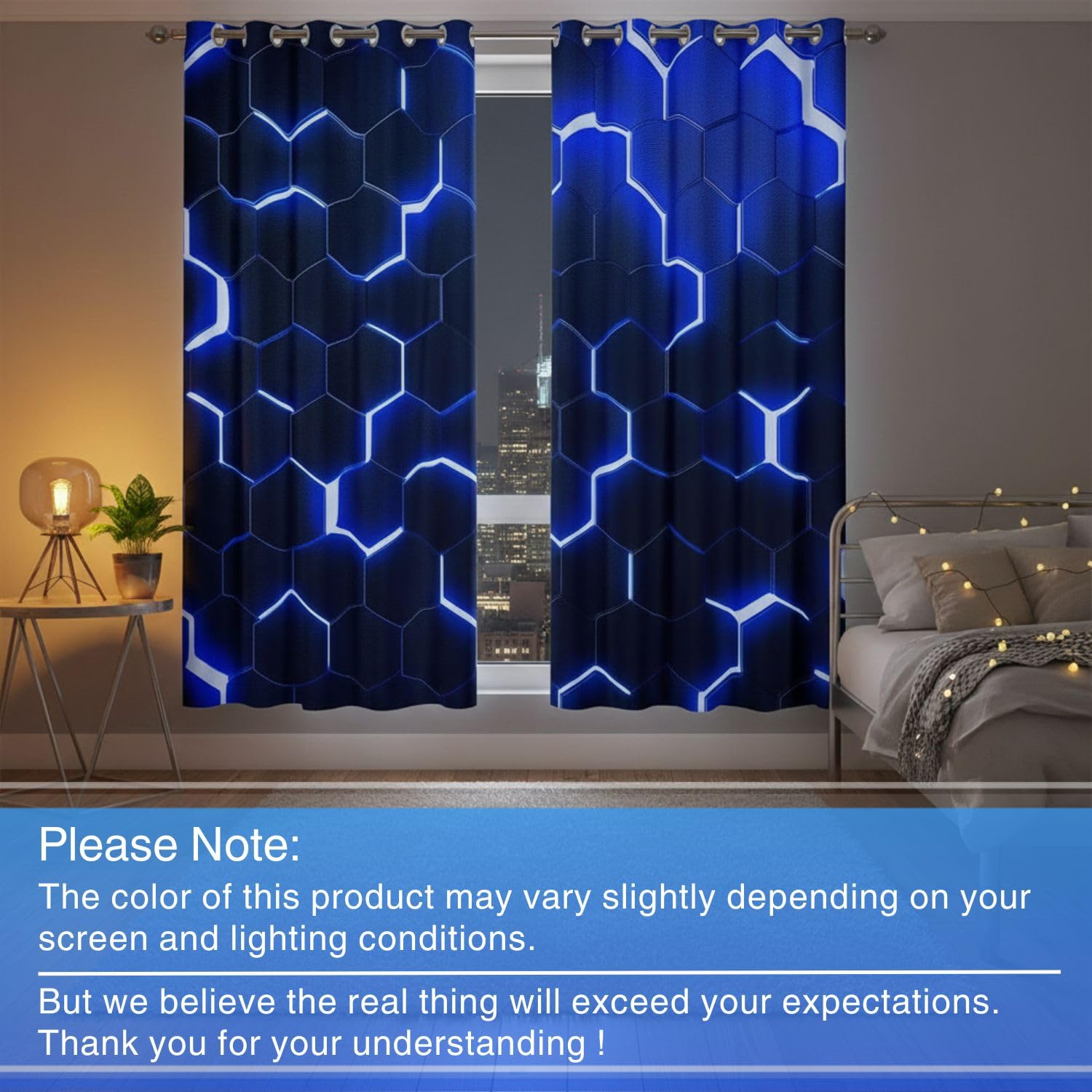 Homewish Glitter Hexagon Boys Curtains for Bedroom 46" Wx72 L - Image 4