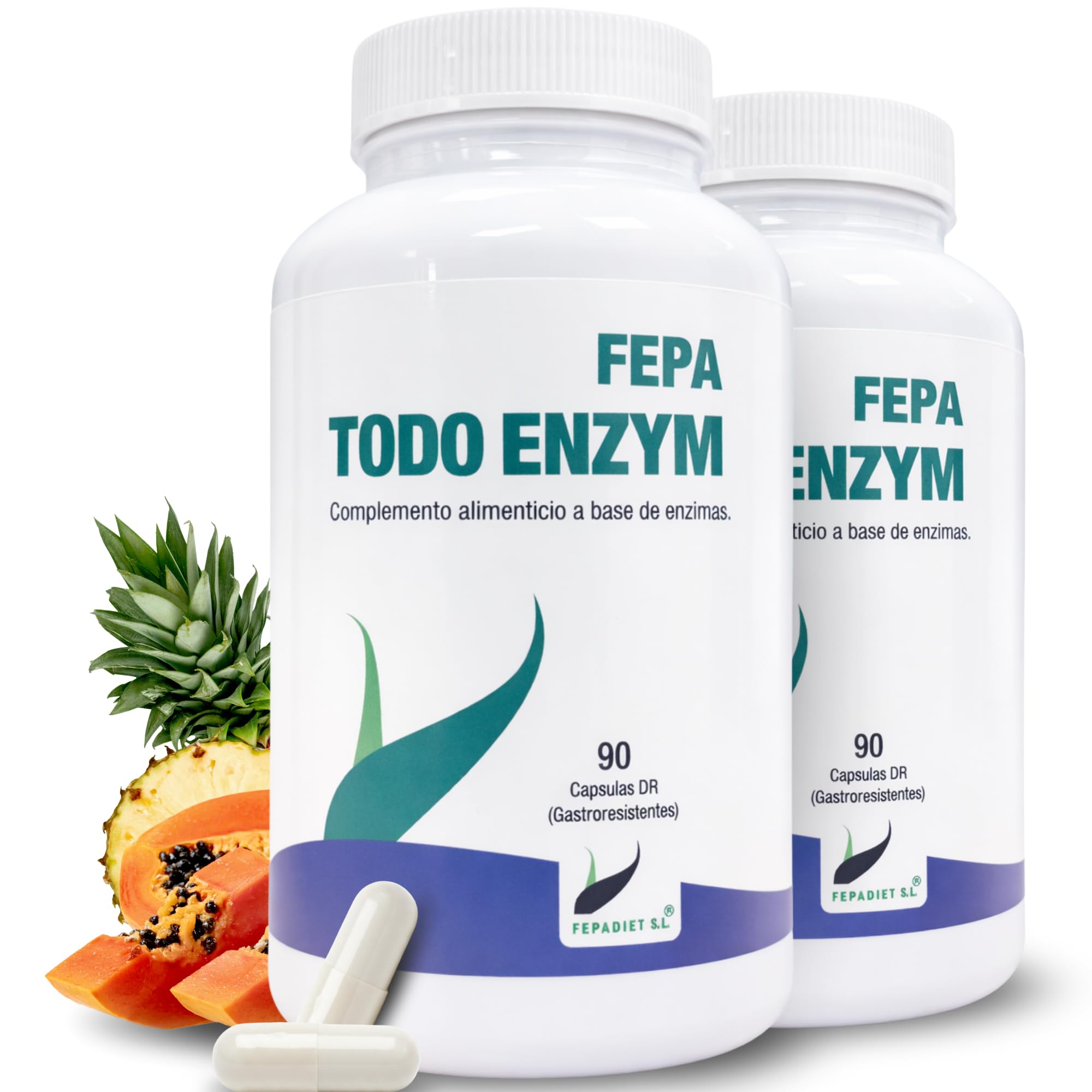 FEPA Todo Enzym – 90 Cápsulas Pack de 2 – Enzimas Digestivas y Bromelina Cápsulas – Complemento Alimenticio – Contribuye a la Función Digestiva Normal y Bienestar General – Fepadiet