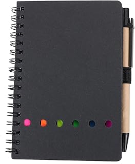 学生用スパイラルノート 黑色 紙製 ペン付き メモ帳 付箋付き ノート 整理用 学習やホテル使える 文房具 1セット