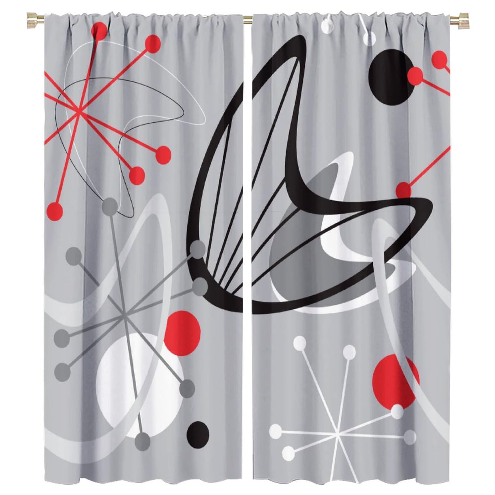 BenYaSong Mid Century Blackout Window Curtain，Mid Century Modern 1950 Style Vintage Retro Atomic Style Print for Home Kitchen Office Coffee Room Curtains Window Curtain 2 Panels 55x63in