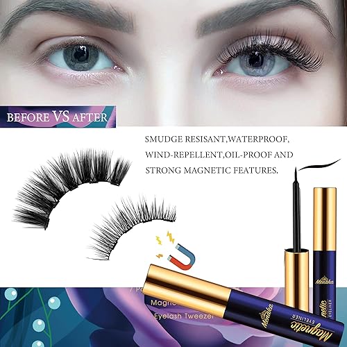 Miniatura 3 de Menaka Pestañas magnéticas 3D, pestañas magnéticas con delineador de ojos, mejoradas, aspecto natural, de larga duración, reutilizables, con