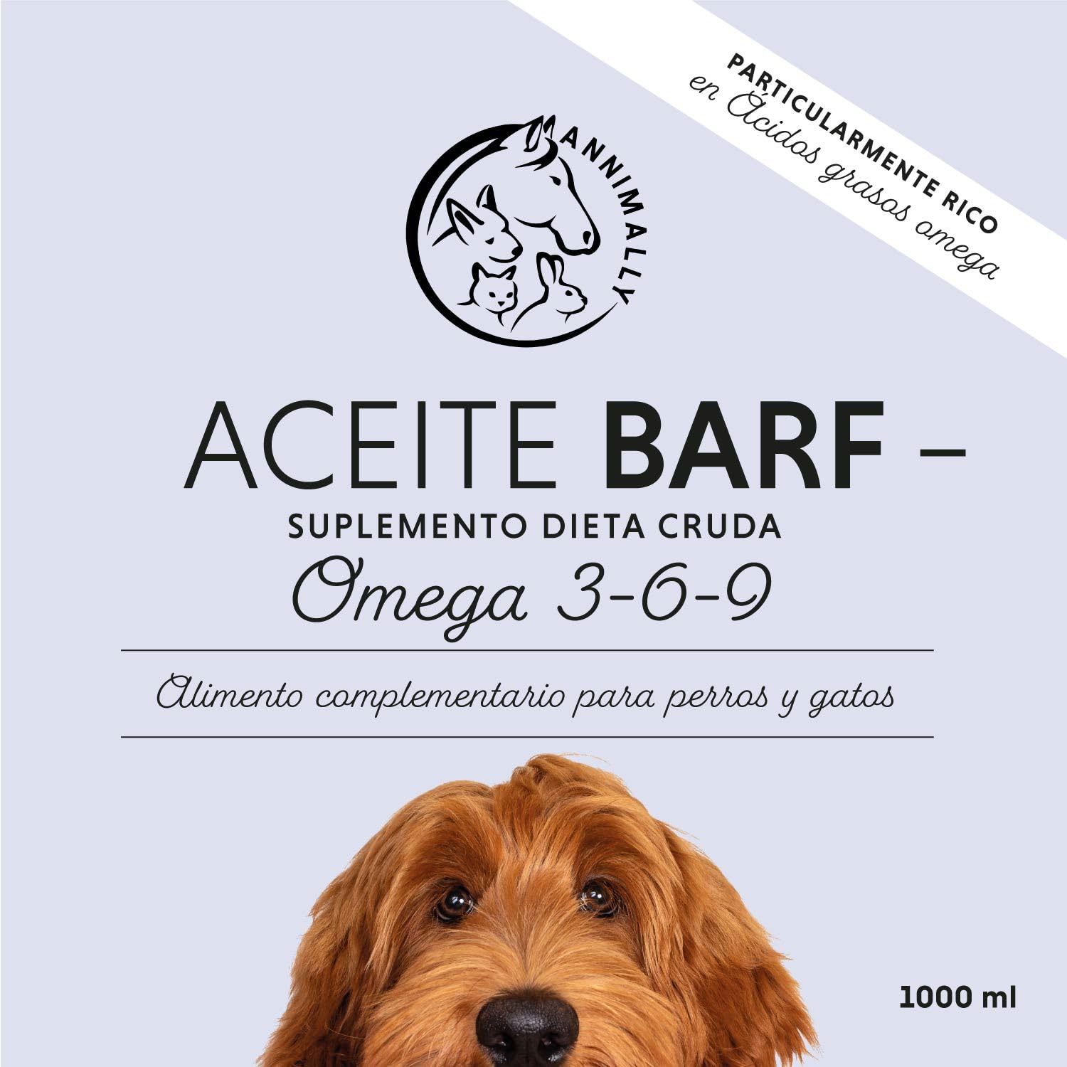 Aceite Barf para Perros 1000 ml - Aceite Barf con Omega 3-6-9 a Base de: Aceite de salmón, Aceite de Colza, Aceite de cáñamo y Aceite de borraja. Aceite alimentario para Perros como complemento