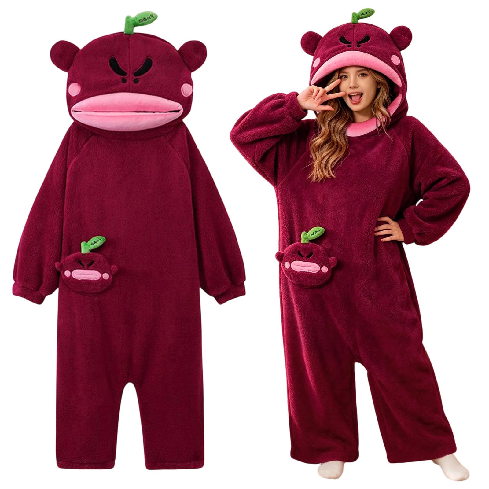 Genérico Pijama Mono Mujer y Hombre con Capucha, Pijama de Halloween para Adulto, Disfraz de Monstruo, Otoño Invierno Franela Ropa de Dormir Unisex de Una Pieza para el Hogar, Fiesta