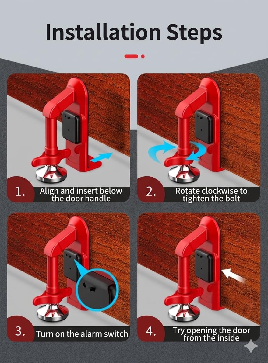 Cerradura de puerta portátil y tope de puerta de alarma, bloqueo de puerta 2 en 1 sin taladrar para viajes, dispositivo de bloqueo de puerta antirrobo para hotel, hogar, apartamento, dormitorio