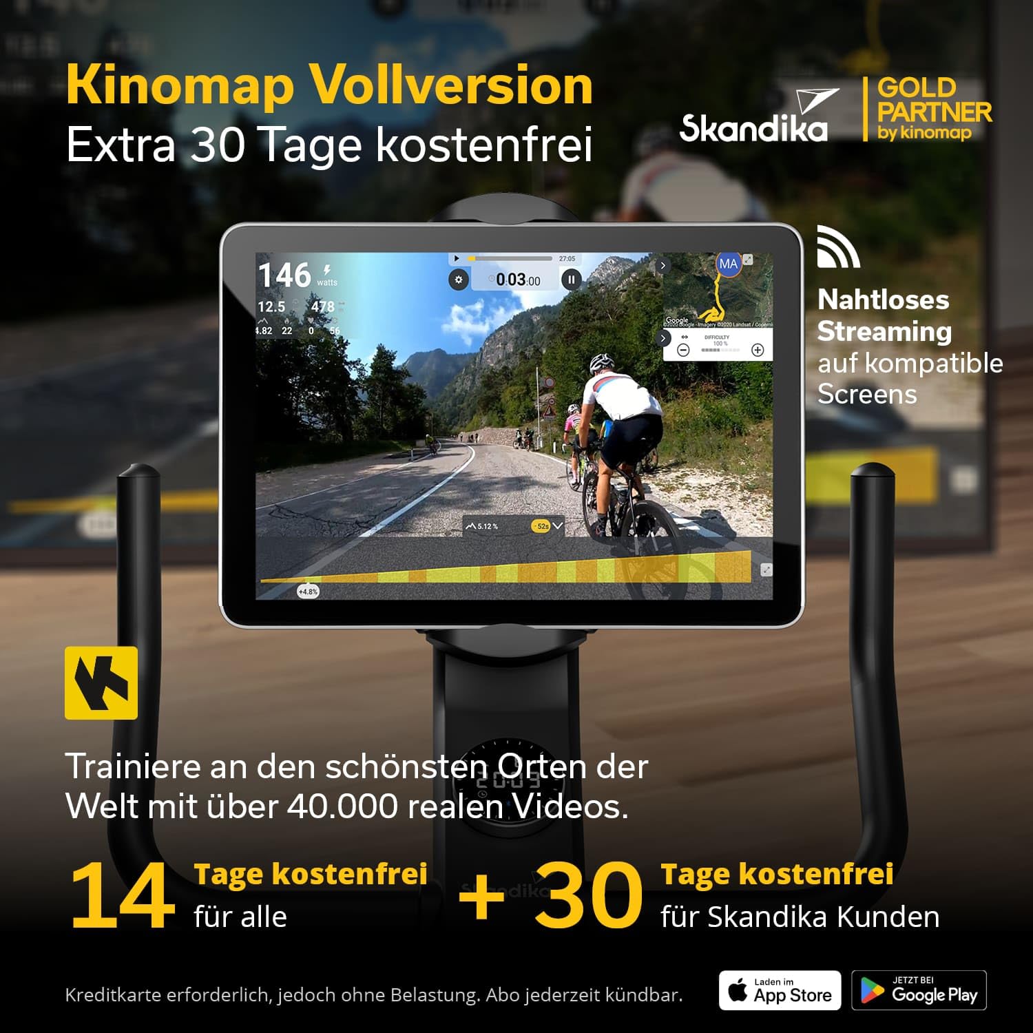 Skandika Heimtrainer Fahrrad Cykling P10/P12-H | 32 Stufen, Magnetbremssystem, 12 kg Schwungmasse, App Steuerung mit Kinomap, Hometrainer Fahrrad für Zuhause | Indoor Bike, Fitnessfahrrad, Trimmrad
