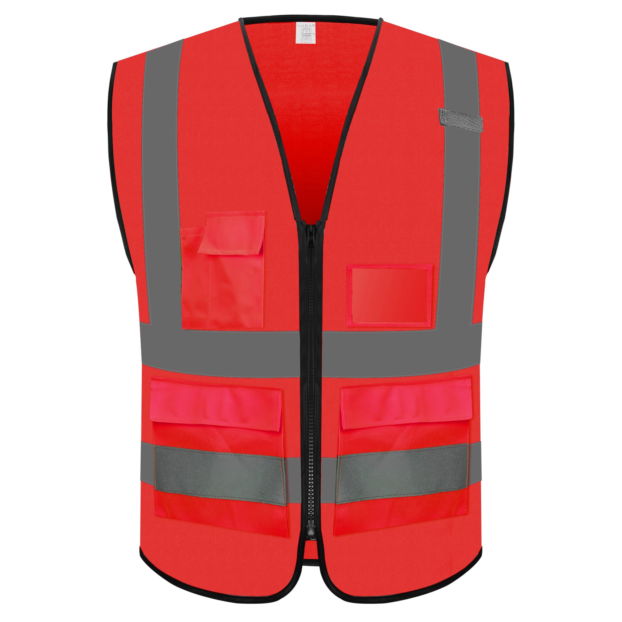 Rhino Hit Reflective Safety Vest for Men Women with 5 Pockets and Zipper Front High Visibility Construction Vest Meets ANSI/ISEA Standards