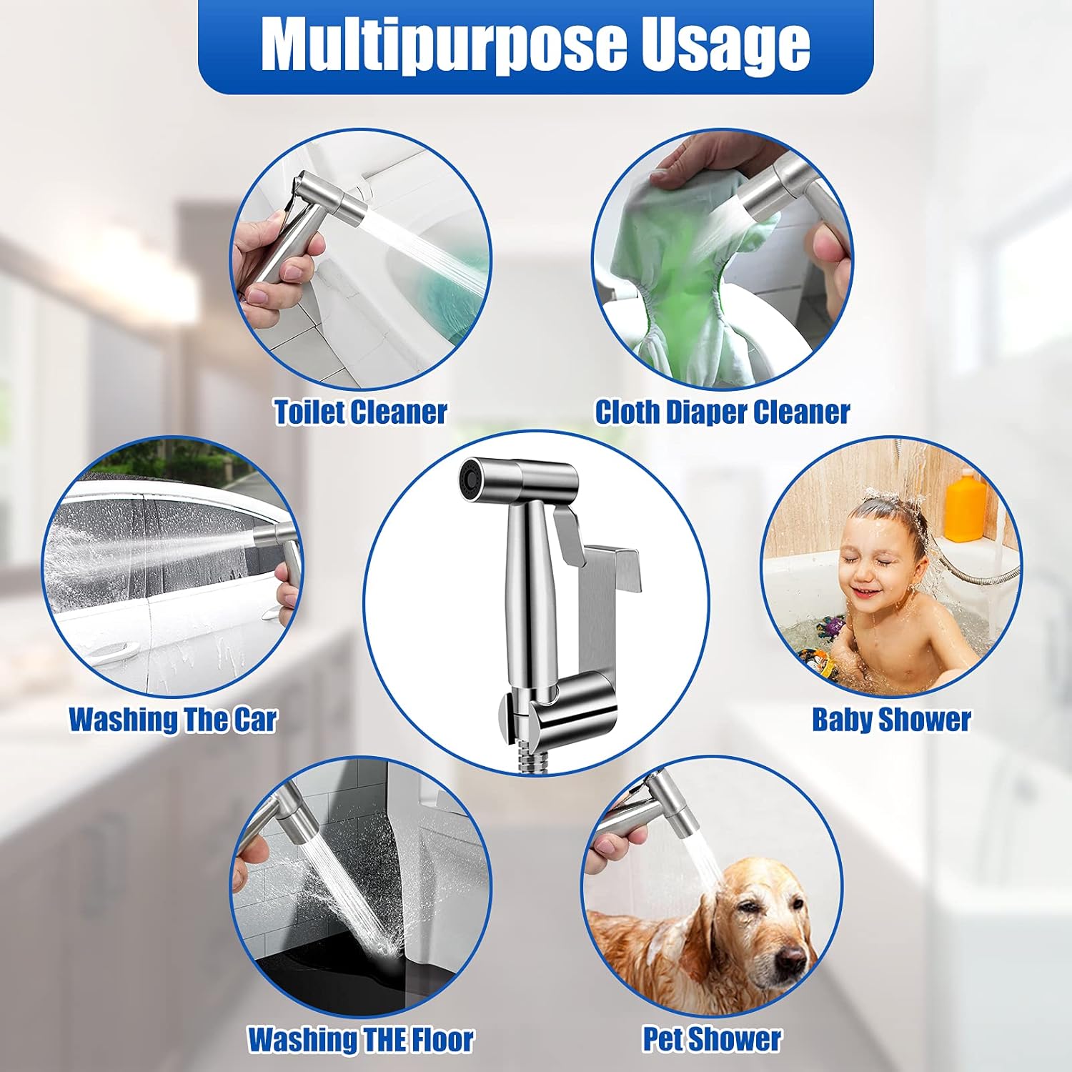 ORANGEHOME Bidet Toilet Sprayer Kit, Handheld Stainless Steel Baby Diaper Cloth Washer and Full Pressure Leakproof Pet Shower Sprayer