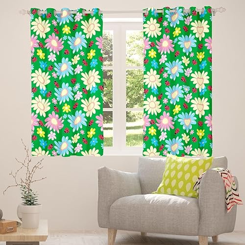 Miniatura 94 de Erosebridal Cortinas retro de los años 60 y 70 de 84 x 63 pulgadas, cortinas opacas rústicas de flores psicodélicas para hombre y mujer, diseño