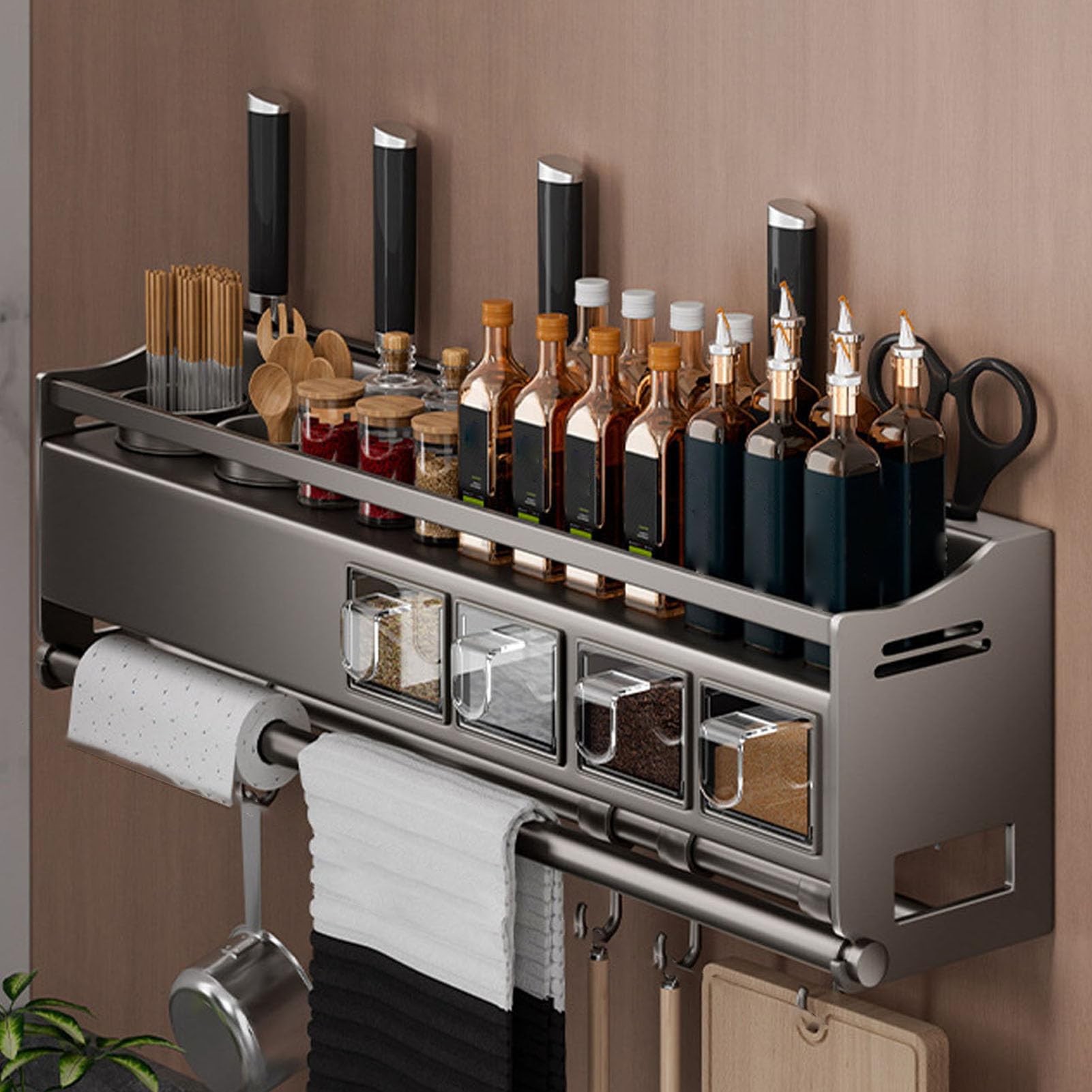 51cm,Gewürzregal Wand Gewürzregal Hängend Ohne Bohren Küchen Gewürzregal Metall Spice Rack Wall Mount Küchenregal Hängend Gewürz Organizer Küchen Organizer Gewürz Regal