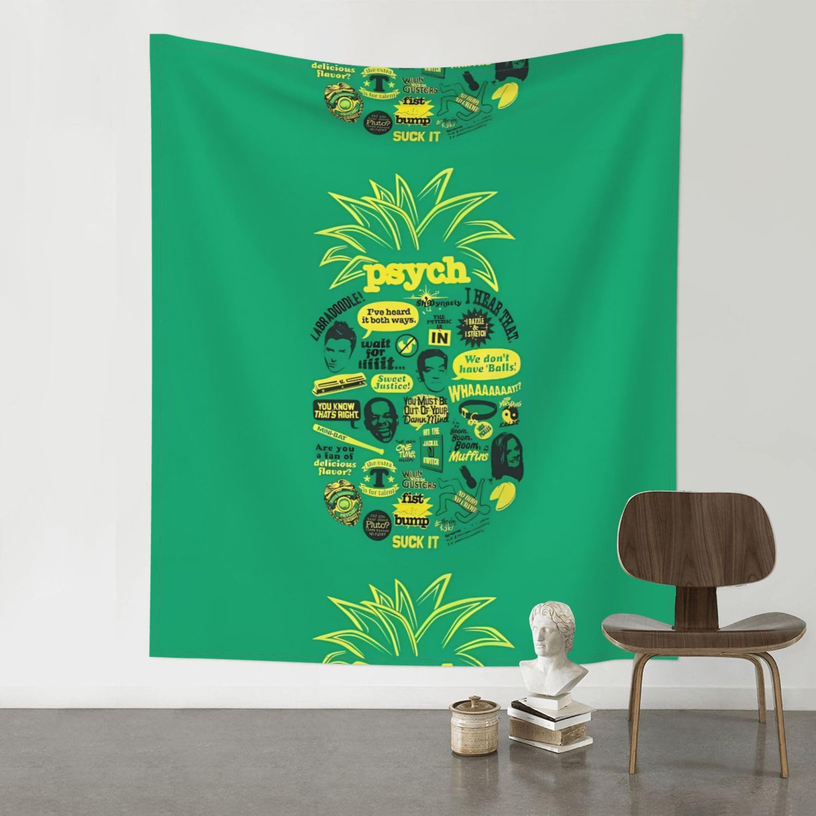 YYHWHJDE Psych pineapple quote Prints 60x51in Wall Tapestry – High-Grade Polyester Throw for Dorm, Beach & Home Decor