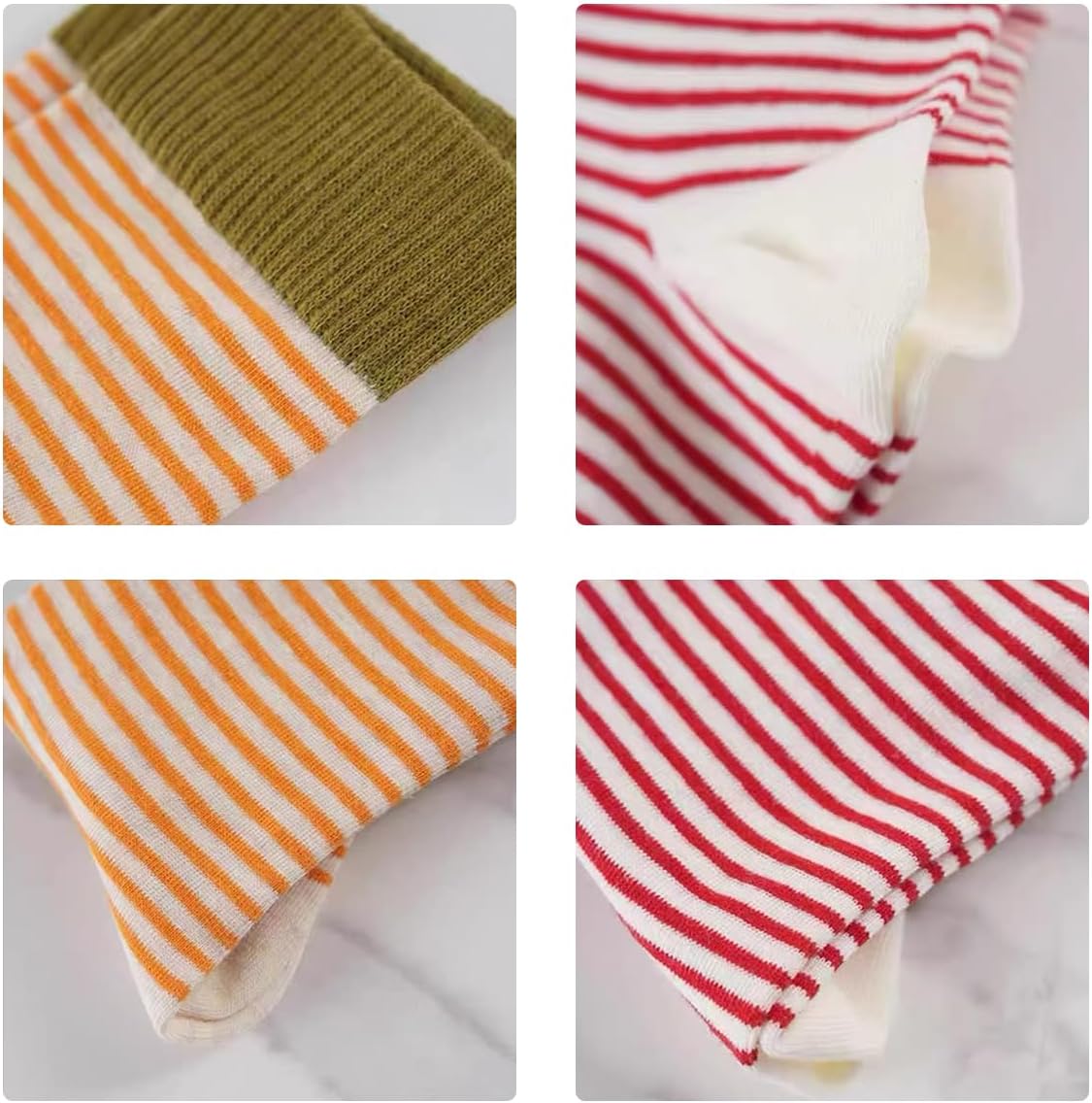 4 Pairs Cotton Fashion Athletics Retro Cute Striped Crew Socks for Women - Image 4