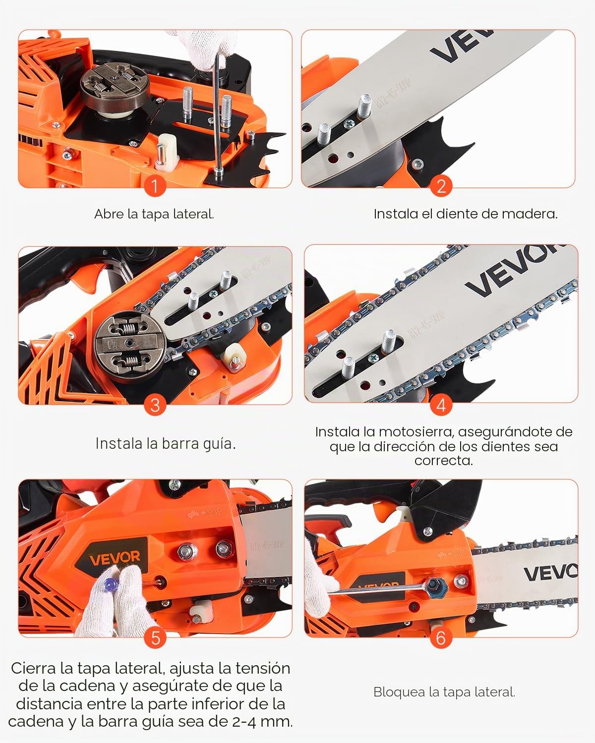 VEVOR Motosierra de Gasolina de 305 mm, Motosierra de Gasolina de 25 cc, 1,02 HP con Mango Antideslizante, Doble Depósito de Combustible, Ideal para Cortar Madera, Podar Árboles y Limpiar Terrenos