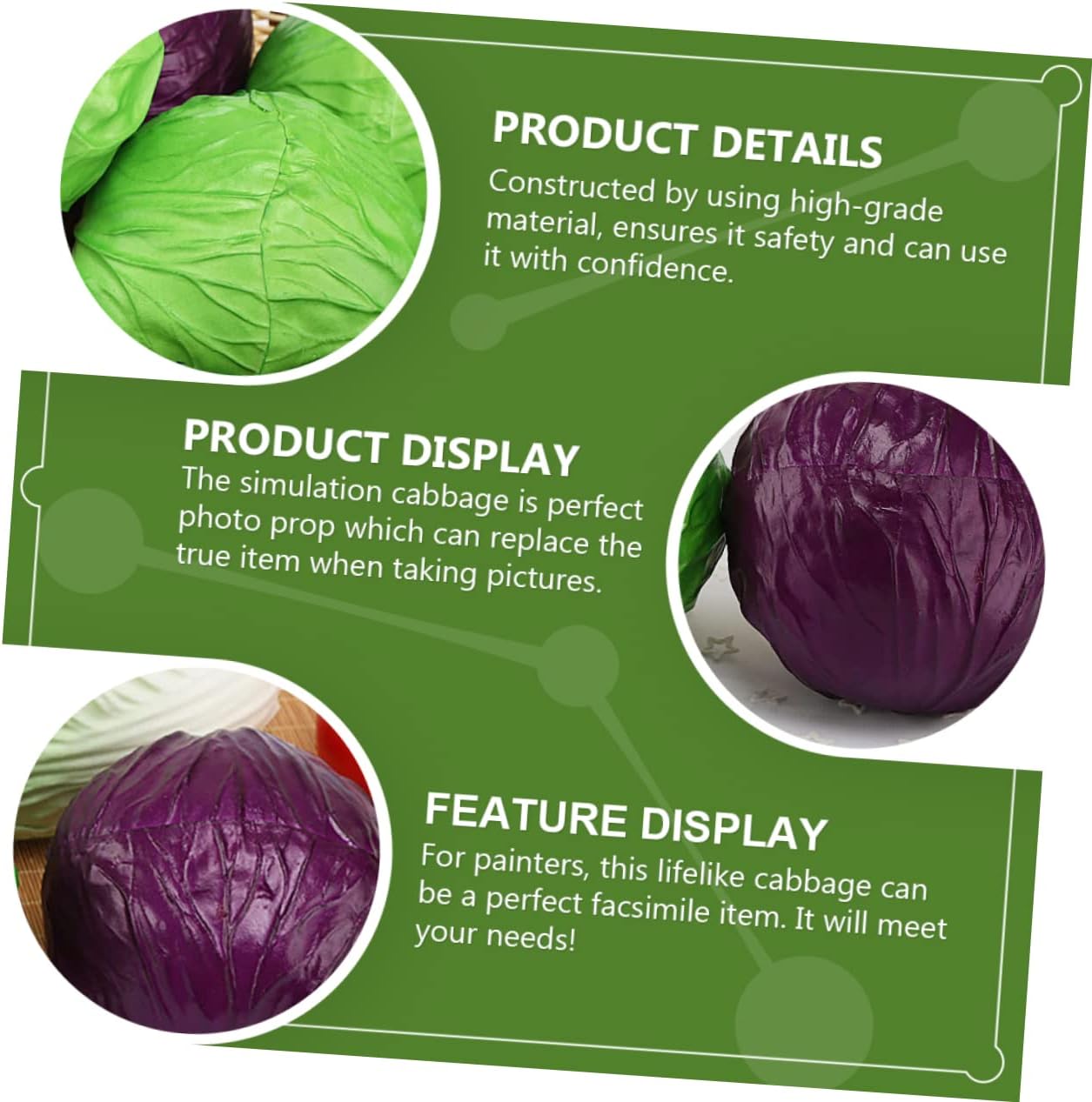 Cabilock 4pcs Realistic Artificial Cabbage Model for Home Decor Vivid Vegetable Decoration for Weddings Parties and Photography Faux Cabbage Green and Purple