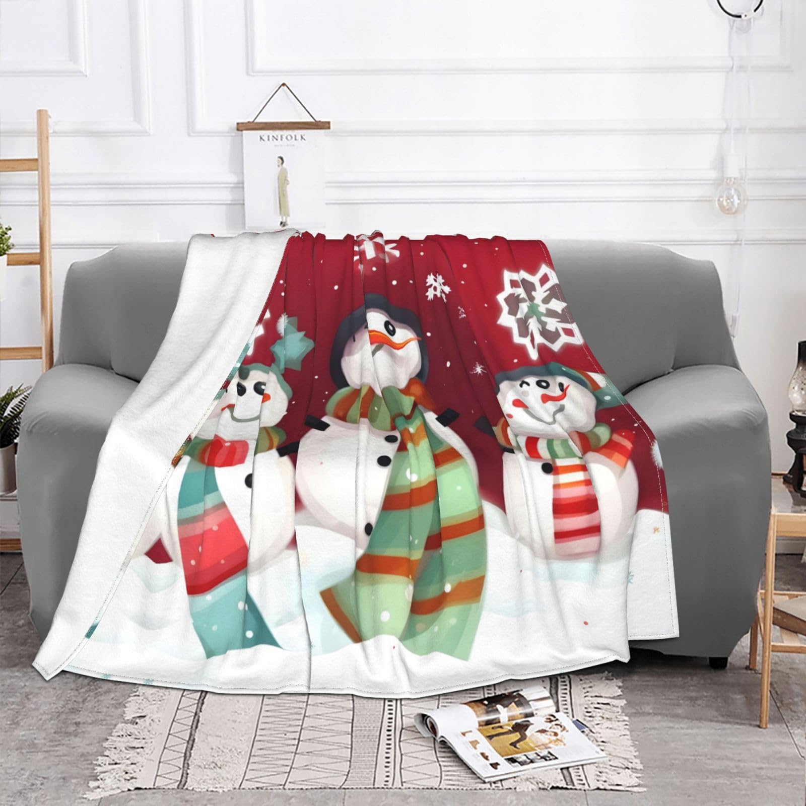 Coperta natalizia con pupazzo di neve, ultra morbida, in micropile, calda, coperta leggera in flanella per letto, divano, soggiorno, 203,2 x 152,4 cm