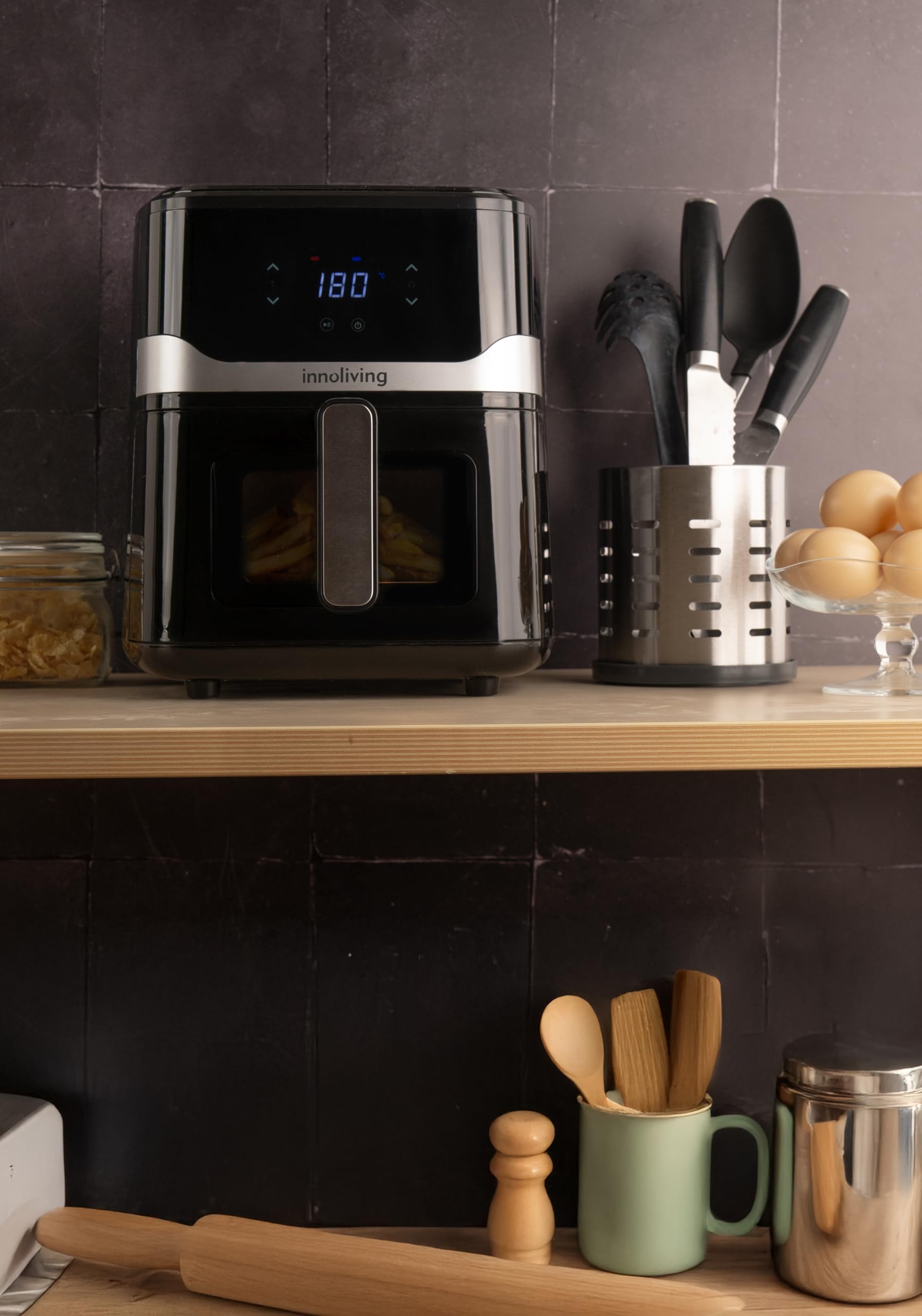 Innoliving Friggitrice ad Aria 5 Litri INN-890 con Pannello Digitale Touch, 7 Programmi Preimpostati, Finestra di Controllo e Luce Interna, Timer e Regolazione della Temperatura, Potenza 1400W