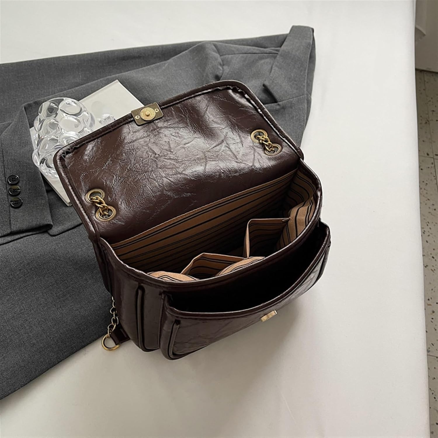 [ＤＵＢＦＫＢＳＨ] 女性用ショルダーバッグ 複数のポケット付きソリッドカラーチェーンレディースショルダーバッグ、フラップ、クロスボ