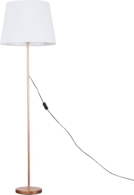MiniSun Modern Copper Metal Standard Floor Lamp with a White Tapered Shade