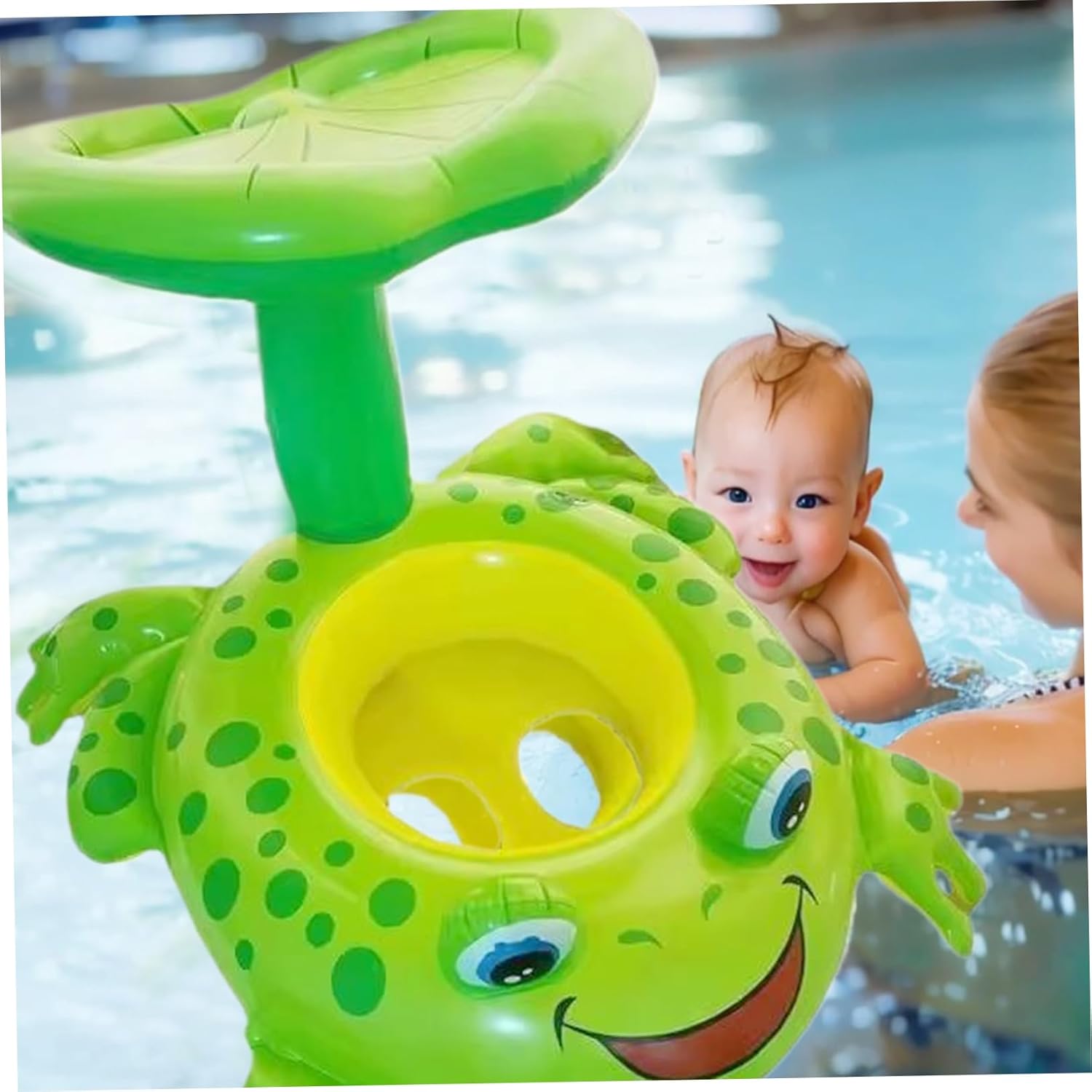 Baby Pool Float, Large Buoyancy Inflatable PVC Infant Pool Float with Canopy, Frog Toddler Floaties for Kids Age 0-3 Toddler