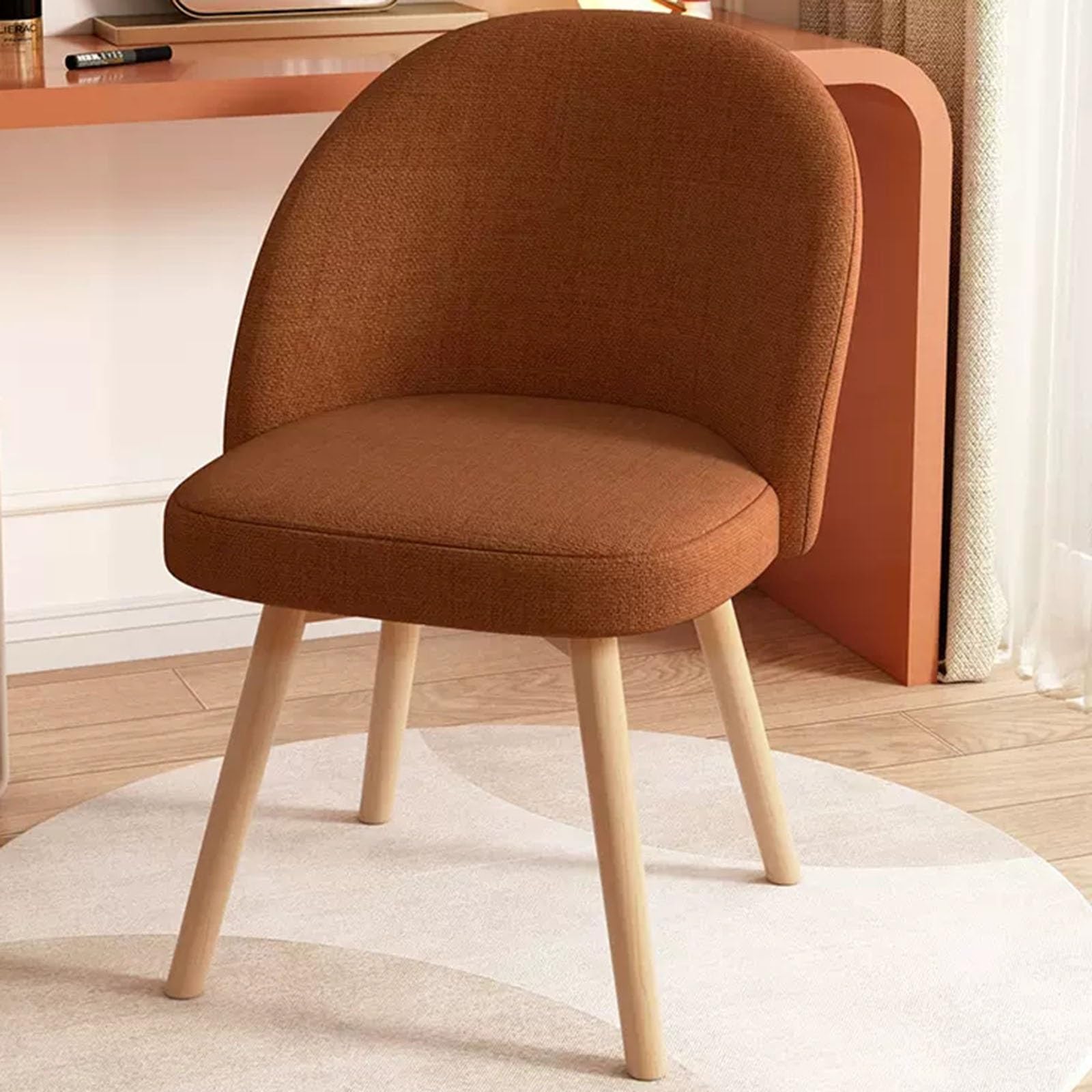 Chaise maquillage rotative en lin jaune avec tabouret rembourré de chambre
