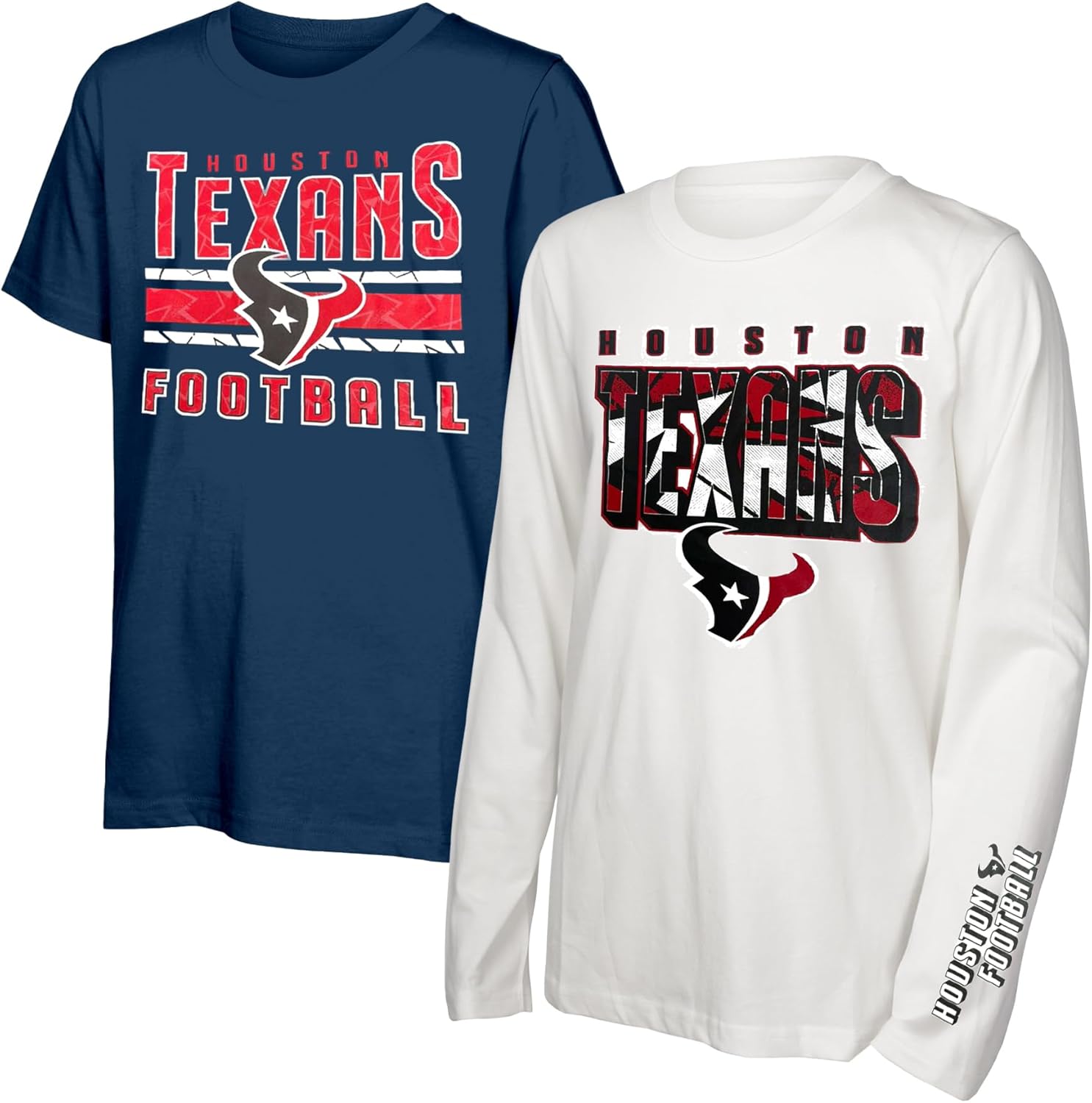 NFL Officially Licensed Kids Youth Boys 8-20 Primary Logo Wordmark in The Mix 2 Pack Long Sleeve T-Shirt Combo Set